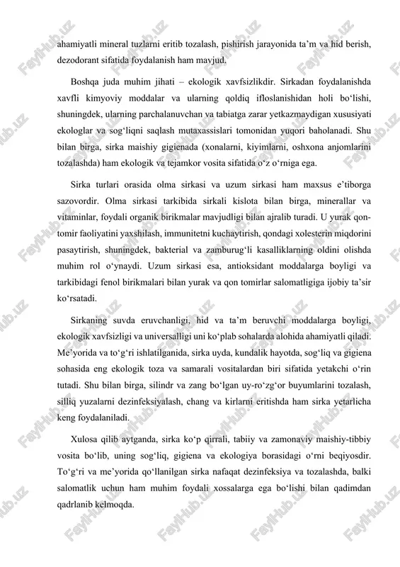lar hisoblanadi. insoniyat tarixida antiseptik moddalar zaruriy vosita sifatida gigiena va tibbiyot sohalari uchun ajralmas ahamiyat kasb etib kelgan. antiseptiklarni qo‘llash, infektsion kasalliklarning oldini olish, jarohat va operatsiya sohalarini dezinfeksiya qilish, shuningdek, kundalik hayotda tozalash maqsadida keng tarqalgan. har bir antiseptik moddaning o‘ziga xos xususiyatlari, foydalanish doirasi hamda samaradorlik darajasi mavjud. bu bo‘limda asosiy antiseptik moddalar turlari, ularning tasnifi va qo‘llanish sohalari keng yoritiladi. antiseptik moddalarning tasnifi antiseptiklar kimyoviy tarkibiga, ta’sir mexanizmlariga va qo‘llash sohasiga ko‘ra turli guruhlarga bo‘linadi: 1. alkogollar – eng ko‘p uchraydigan antiseptik moddalardan bo‘lib, etanol va izopropil spirti asosiy vakillaridir. ular tez ta’sir qiladi, keng doiradagi mikroorganizmlarga nisbatan samaralidir. alkogollar yog‘li qatlamni erita olishi sababli terini va tibbiy asboblardagi muhitni tez tozalaydi. kamchiliklari orasida uzoq muddatli himoya ta'sirining yetishmasligi va ba’zi hollarda terini quritishi bor. 2. **fenollar va ularning hosilalari** – mikroblarga qarshi kuchli ta’sir ko‘rsatadi, ammo zamonaviy gigiena va tibbiyotda cheklangan holda ishlatiladi, chunki ular …