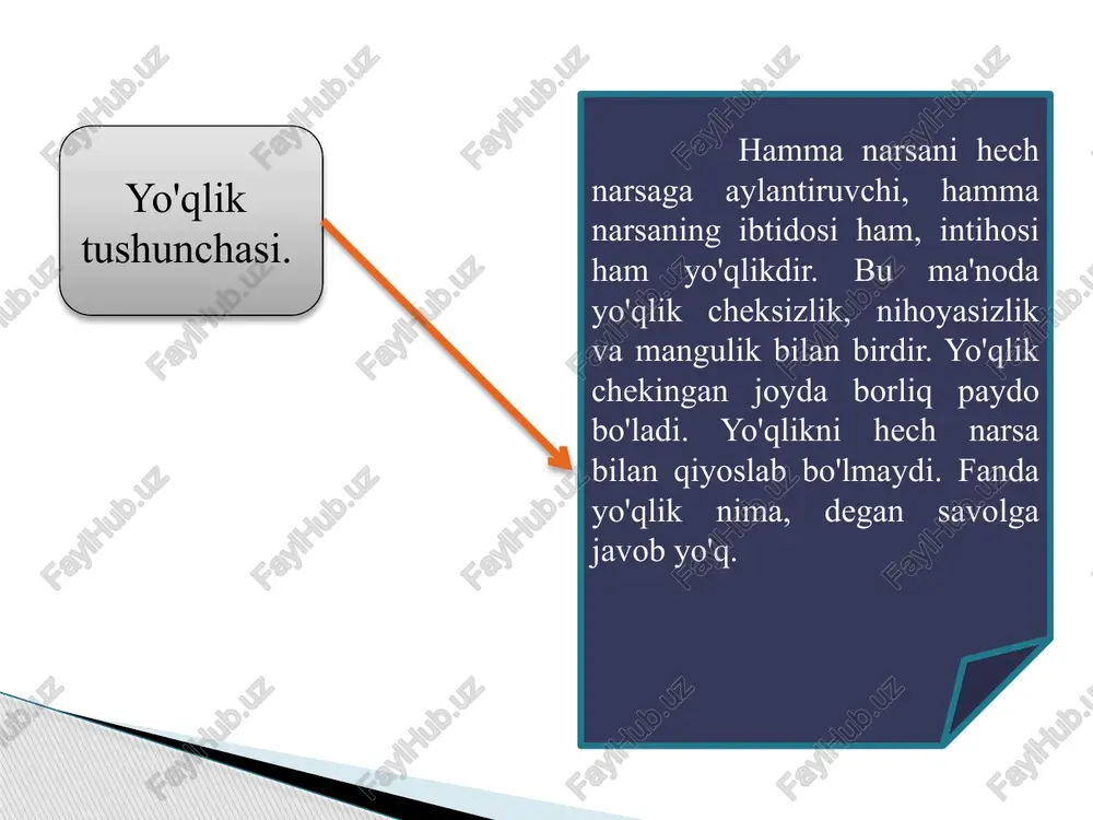 ati harakat hisoblanadi. chunki borliq harakatsiz o'zining strukturaviy yaxlitligini saqlay olmaydi. harakat, bir tomondan, moddiy jismlar o'rtasidagi va ularni tashkil etuvchi elementlar o'rtasidagi aloqadorliklarning natijasi, boshqa tomondan esa, ulardagi o'zgarishlar sifatida sodir bo'ladi. shu nuqtai nazardan ham falsafaning harakat bu umuman har qanday o'zgarishdir, deyilgan ta'rifi juda o'rinlidir. o'zgarishlarning shunday bir shakli borki, uni falsafada rivojlanish deb ataladi. rivojlanish bu — muayyan sistemaning muayyan vaqt va fazodagi yaxlit, kompleks, orqaga qaytmaydigan, ilgarilanma yo'nalishga ega bo'lgan, miqdoriy va sifatiy o'zgarishidir. shu jihatdan harakatning ikki xil turi bir-biridan farq qilinadi. harakatning birinchi turi jismda uning sifati va turg’unligini saqlagan holda ro'y beradigan ichki o'zgarishlarni o'z ichiga oladi. ya'ni har qanday jismda beto'xtov ichki o'zgarishlar ro'y berib turadi, lekin bu o'zgarishlar shu jismning tashqi sifatiga jiddiy ta'sir ko'rsatmaydi. atrofimizni qurshab turgan har bir jism molekulalardan, molekulalar esa atomlar va elementar zarrachalardan tashkil topgan ekan, bu jismlarning molekulyar va atom tuzilish darajasida ham beto'xtov …