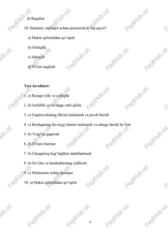 samimiy muloqotlar va munosabatlar mavzusida savollar - Page 4