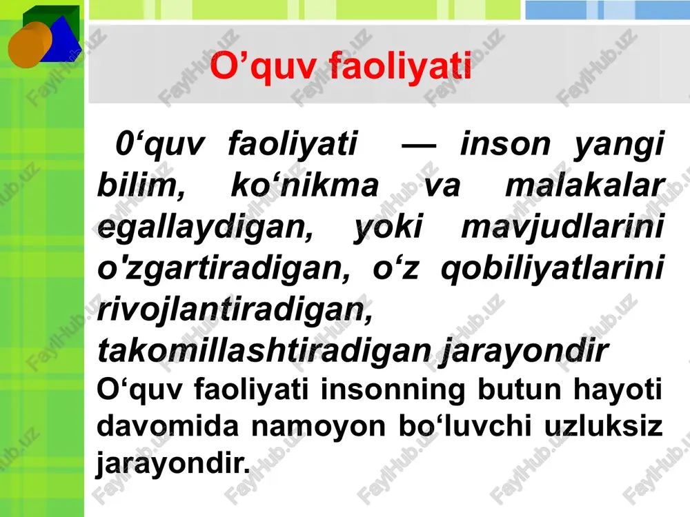 i o‘quvchining o‘qishga bo‘lgan qiziqishini rivojlantirish uchun o‘qituvchi quyidagi qoidalarga tayanishi lozim : 1. o‘quv jarayonini shunday tashkil etish lozimki, bunda o‘quvchi faol harakat qilishi, mustaqil izlanishi, yangi bilimlarni o‘zi kashf etishi va muammoli xarakterdagi masalalarni yechish uchun sharoit izlashi kerak. 2. o‘quvchilarga bir xil o‘qitish usullari va bir turdagi ma’lumotlarni berishdan qochish kerak. 3. o‘rgatilayotgan fanga nisbatan qiziqishning namoyon bo‘lishi uchun ayni shu fan yoki bilim, o‘quvchining o‘zi uchun qanchalik ahamiyatli va muhim ekanligini bilishi kerak. 4. yangi material qanchalar o‘quvchi tomonidan avval o‘zlashtirilgan bilimlar bilan bog‘liq bo‘lsa, u o'quvchi uchun shunchalik qiziqarli bo‘ladi. 5. haddan ziyod qiyin material o‘quvchida qiziqish uyg‘otmaydi. berilayotgan bilimlar o‘quvchining kuchi yetadigan darajada bo‘lishi lozim. ta’lim texnologiyalarini loyihalashtirishda asosiy konseptual ta’limning shaxsga yo’naltirilganligi. tizimli yondashuv dialogik yondashuv hamkorlikdagi ta’limni tashkil etish muammoli yondashuv. pedagogik baho psixologiyasi . bolalar ta’limi va tarbiyasining muvaffaqiyati motivatsiyaga, ya’ni bilimlarni o‘zlashtirish ko‘nikma va malakalarni shakllantirish uchun stimullar mavjudligiga to‘g‘ridan …