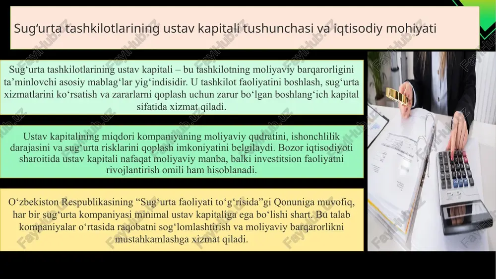 alolatnoma kim tomonidan rasmiylashtiriladi? sug‘urta dalolatnomasi qaysi hujjat asosida to‘ldiriladi? dalolatnomada ko‘rsatiladigan asosiy ma’lumotlar nimalardan iborat? sug‘urta kompaniyasi dalolatnomani necha kun ichida ko‘rib chiqishi lozim? dalolatnoma to‘ldirilgandan so‘ng sug‘urta tovonini olish uchun yana qaysi hujjatlar talab etiladi? dalolatnomadagi ma’lumotlar noto‘g‘ri bo‘lsa, qanday oqibatlar yuzaga keladi? dalolatnoma rasmiylashtirishda guvohlarning ishtiroki qaysi holatlarda zarur bo‘ladi? elektron sug‘urta tizimlarida dalolatnoma qanday shaklda tuziladi? sug‘urta dalolatnomasi va sug‘urta shartnomasi o‘rtasidagi asosiy farq nimada? 1.sug‘urta tashkilotining ustav kapitali kompaniyaning moliyaviy barqarorligini ta’minlash uchun zarur. (ha/yo‘q) 2.ustav kapitalining miqdori sug‘urta kompaniyasining risklarni qoplash imkoniyatiga ta’sir qilmaydi. (ha/yo‘q) 3.o‘zbekiston respublikasining “sug‘urta faoliyati to‘g‘risida”gi qonunida ustav kapitaliga oid talablar mavjud. (ha/yo‘q) 4.sug‘urta kompaniyasi ustav kapitalini faqat qarz mablag‘lari hisobiga shakllantirishi mumkin. (ha/yo‘q) 5.ustav kapitalini oshirish sug‘urta kompaniyasining xalqaro raqobatbardoshligini oshiradi. (ha/yo‘q) 6.foydaning bir qismini ustav kapitaliga yo‘naltirish orqali kompaniya moliyaviy barqarorligini oshirishi mumkin. (ha/yo‘q) 7.sug‘urta tashkilotlari ustav kapitali haqida hisobot bermasligi mumkin, bu qonuniydir. (ha/yo‘q) 8.raqamli moliyaviy boshqaruv …