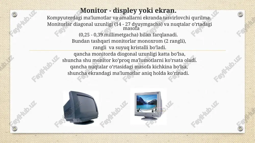 aydi. internet tarmog`ining asosiy yacheykalari bu shaxsiy kompyuterlar va ularni bog`lovchi lokal tarmoqlardir. internet o`z-o`zini shakllantiruvchi va boshqaruvchi murakkab tizim bo`lib, asosan uchta tarkibiy qismdan tashkil topgandir : texnik programaviy informasion internetning texnik tarkibiy qismi xar xil turdagi va tipdagi kompyuterlar, aloqa kanallari (telefon, sputnik, shina tolali va boshqa turdagi tarmoq kanallari), hamda tarmoq texnik vositalari majmuidan topgan bo`lib, ulardan ixtiyoriysining vaqtinchalik ishdan chiqishi internet tarmog`ining umumiy faoliyatiga aslo ta`sir etmaydi. internetning programmaviy ta`minoti (tarkibiy qismi) tarmoqqa ulangan xilma-xil komp`yuterlar va tarmoq vositalarini yagona standart asosida (yagona tilda) muloqat qilish, ma`lumotlarni ixtiyoriy aloqa kanali yordamida uzatish darajasida qayta ishlash, axborotlarni qidirib topish va saqlash, xamda tarmoqda informasion xavfsizlikni ta`minlash kabi muxim vazifalarni amalga oshiruvchi programmalar majmuidan iboratdir. internetning informasion tarkibiy qismi internet tarmog`ida mavjud bo`lgan turli elektron hujjat, grafik rasm, audio yozuv, video tasvir va hokazo ko`rinishdagi axborotlar majmuidan tashkil topgandir. arzon xizmat haqqi evaziga (faqat internet tarmog`idan yoki telefondan …