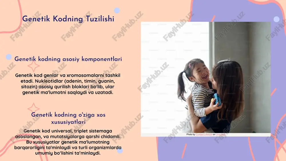 oq rangli urug'lar bilan ifodalanadi. bu qonunlar zamonaviy genetika asosini tashkil etadi. genetik o'zgaruvchanlik turli shakllarda bo'lishi mumkin: individual darajadagi genetik o'zgarishlar va populyatsiya darajasidagi o'zgarishlar. mutatsiyalar bu o'zgarishlarning asosiy manbai bo'lib, ular genetik variatsiyani ta'minlaydi va evolyutsiya, moslashuv va tibbiyotda muhim rol o'ynaydi. mutatsiyalar turli shakllarda bo‘lib, ularning ta’siri esa genetik va fenotipik o'zgarishlarga olib keladi. genetik o'zgaruvchanlik photo by adrià crehuet cano on unsplash irsiyat va ekologiya irsiyat va ekologik omillar genetik va ekologik omillar o'rtasidagi bog'lanish. atrof-muhit sharoitlari irsiyatga ta'sir qiladi. ekologik sharoitlar va irsiyat atrof-muhit sharoitlari irsiy moslashuv va genetik o'zgarishlarga ta'sir qiladi, masalan, sovuqka chidamlilik. irsiyatning ekologik roli genetik o'zgarishlar va mutatsiyalar organizmlarga muhitga moslashishda yordam beradi, populyatsiya barqarorligini ta'minlaydi. irsiyat va biologik xilma-xillik genetik o'zgaruvchanlik biologik xilma-xillik va ekosistemaning barqarorligini ta'minlaydi. genetik mutatsiyalar tushunchasi genetik mutatsiyalar genetik materialdagi tasodifiy yoki ta'sir etuvchi omillar natijasida yuzaga keladigan genetik materialdagi o'zgarishlardir. ular dnk ketma-ketligining buzilishlari yoki …