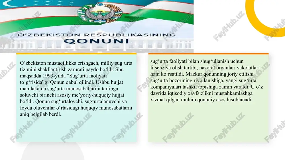 ntiriladi? qaysi omillar sug‘urta zaxiralarining miqdoriga ta’sir qiladi? aktuar hisob-kitoblar sug‘urta tizimida qanday rol o‘ynaydi? sug‘urta kompaniyasining to‘lovga layoqatliligi nimalarga bog‘liq? sug‘urta zaxiralarini boshqarishda qanday atamalar qo‘llaniladi? sug‘urta fondi tushunchasi nimani anglatadi? sug‘urta zaxiralari turlari nimalardan iborat? sug‘urta kompaniyalarida moliyaviy barqarorlikni qanday ta’minlash mumkin? sug‘urta zaxiralarini shakllantirishda qonunchilikning o‘rni qanday? o‘zbekiston respublikasida sug‘urta faoliyati qonun bilan tartibga solinadi — ha / yo‘q sug‘urta faqat davlat tashkilotlari tomonidan amalga oshiriladi — ha / yo‘q sug‘urtalovchi — bu sug‘urta xizmatini ko‘rsatuvchi tashkilot — ha / yo‘q sug‘urtalanuvchi — bu sug‘urta xizmatidan foydalanuvchi shaxs — ha / yo‘q sug‘urta zaxiralari moliyaviy xavflarni qoplash uchun yaratiladi — ha / yo‘q sug‘urta faoliyati ustidan nazorat markaziy bank tomonidan amalga oshiriladi — ha / yo‘q qonunda faqat majburiy sug‘urta turlari ko‘rsatilgan — ha / yo‘q sug‘urta shartnomasi tomonlar imzolagan paytdan kuchga kiradi — ha / yo‘q sug‘urta faoliyati bilan shug‘ullanish uchun litsenziya talab etiladi — ha …