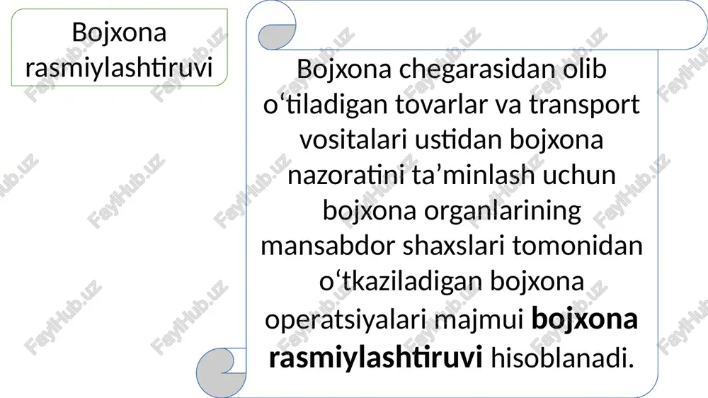 da deklaratsiyalanadi. yuksiz transport vositalari va yo‘lovchilarni tashiyotgan transport vositalari bojxona chegarasini kesib o‘tayotganda deklaratsiyalanadi. daryo va havo kemalari bojxona hududiga kelish joyidagi daryo portida yoki aeroportda yoxud bojxona hududidan ketish joyidagi daryo portida yoki aeroportda deklaratsiyalanadi. 255-modda. bojxona deklaratsiyasi bojxona nazorati maqsadlari uchun zarur bo‘lgan ma’lumotlar ko‘rsatilgan hujjat bojxona deklaratsiyasidir. https://cargo.customs.uz/user/auth/auth-signin deklaratsiyalashning shakli og‘zaki elektron yozma 256-modda. bojxona deklaratsiyasining turlari bojxona deklaratsiyasining quyidagi turlari qo‘llaniladi: transport vositasi uchun deklaratsiya; tranzit deklaratsiyasi; bojxona yuk deklaratsiyasi; yo'lovchi bojxona deklaratsiyasi. 260-modda. deklaratsiyalash usullari tovarlarni deklaratsiyalash: a) og‘zaki shaklda: jismoniy shaxslarning notijorat maqsadlardagi, qiymati va miqdori qonunchilikda belgilangan tovarlarni bojsiz olib kirish normalaridan oshmaydigan tovarlari deklaratsiyalanayotganda; qonunchilikda belgilangan normadan oshmaydigan, yozma shaklda deklaratsiyalash shart bo‘lgan summadagi naqd milliy va chet el valyutasi; b) yo‘lovchi bojxona deklaratsiyasidan foydalanilgan holda: j.sh.larning notijorat maqsadlardagi, qiymati va miqdori qonunchilikda belgilangan tovarlarni bojsiz olib kirish normasidan oshadigan tovarlarining; j.sh.ning yashash joyi o‘zgarganda (avvalgi yashash joyidan hisobdan chiqarilganligi to‘g‘risida …