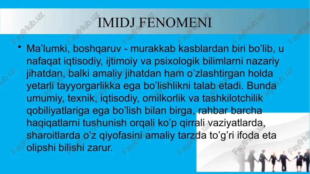 ning turli sharoiti va shakliga qarab, fazoviy yaqinlashuvning o’rtacha qiymatini aniqlagan: intim (yaqin) masofa - 0 - 45 sm; personal (shaxsiy) masofa - 45-120 sm; ijtimoiy masofa - 120-400 sm; ommaviy masofa - 400-750 sm. yana bir muhim ta’sirchan belgilar majmuini o’ziga mujassam etgan soha - bu yuzimizdir. ilmiy adabiyotda yuz qiyofasining 2000 dan ziyod qirralari aniqlangan. ularni ma’lum tartibda tizimga solish uchun p. ekman “fast” - facial affect sco’ring technique deb nomlangan metodikani ham taklif etgan. unga ko’ra yuz uch zonaga bo’linadi: ko’z va peshona, burun va burun oldi, og’iz va iyak zonasi. jon chestara o’zining “delovoy etiket” nomli kitobida (m.,1997) muloqot jarayonida namoyon bo’ladigan va aniq ma’no va mohiyat kasb etadigan noverbal qiliqlarga tasnif bergan. 1.agar suhbatdoshingiz barmoqlari bilan stolni tinmay chertayotgan bo’lsa, demak, u betoqat, yoki unga siz bilan suhbatlashish zerikarli, shuning uchun u asabiylashmoqda. 2.agar suhbatdosh yelkalarini qisayo’tgan bo’lsa, demak, uni siz bilan bo’lgan suhbat befarq …