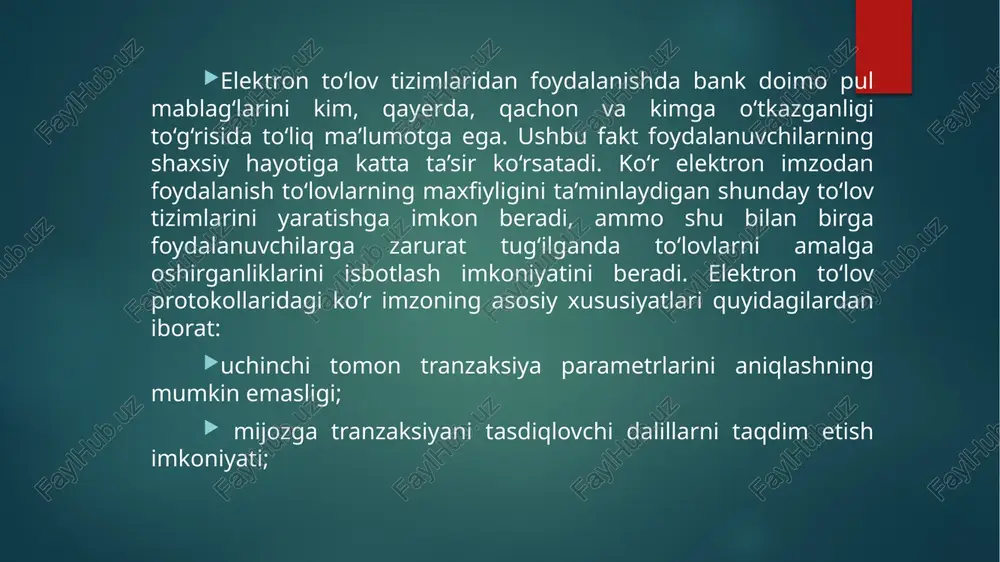 si rivojlanganidan keyin foydalanila boshlandi. bunday raqamli valyutaning operatsion ma’lumotlari ochiq. blok tuzilishining barqarorligi kriptografiya (raqamli imzo, ochiq kalit va boshqalar) tomonidan qo‘llab - quvvatlanadi. shuning uchun valyutaga “kriptovalyuta” nomi berildi. kriptovalyuta elementi, coin(tanga) - o‘zgartirilishi va nusxalanishi mumkin bo‘lmagan bloklarning shifrlangan to‘plami. kriptovalyuta afzalliklari va kamchiliklari mavjud moliyaviy vositalar bilan taqqoslaganda, kriptovalyutalar quyidagi afzalliklarga ega: 1. markazsizlashtirish. ko‘pgina kriptovalyutalarni funksiyasi ularda o‘rnatilgan algoritmga muvofiq markazlashtirilmagan. ularni davlat organlari nazorat qilmaydi va barcha aloqa markazlari bir xil huquqlarga ega va bir-biriga tengdirlar. bitcoin kabi tarmoqlarda, hatto ishlab chiquvchilar ham ularning ishlash algoritmini o‘zgartira olmaydilar. 2. tranzaksion xarajatlarning pastligi. kriptovalyuta tizimidagi tranzaksiyalar p2p printsipi asosida amalga oshiriladi, markaziy boshqaruv organi ishtirokisiz. tarmoqni saqlash xarajatlarini kamaytirish, pul o‘tkazmalari uchun komissiyani sezilarli darajada kamaytirishi mumkin. bank va elektron to‘lov tizimlaridan farqli o‘laroq, foydalanuvchilar komissiya miqdorini mustaqil ravishda belgilash va hatto ularsiz tranzaktsiyalarni yuborish imkoniyatiga ega. 3. tez to‘lovlar. kriptovalyutatranzaksiyalari yuqori ishlov berish tezligiga …