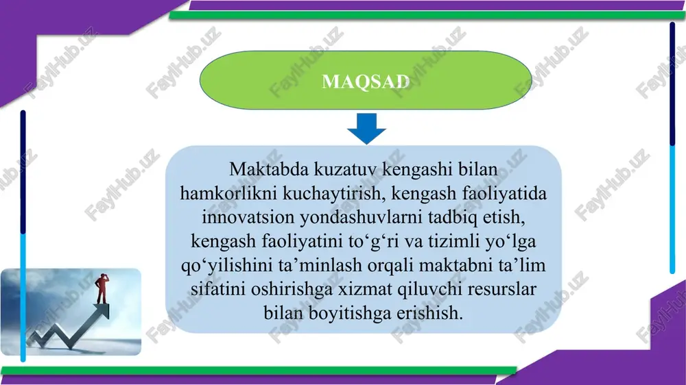 ollarda jamoat a'zolari ishtirok etadi. qiyosiy tahlil t/r amaldagi holat (o‘zbekistonda) amaldagi holat (xorijda) taklif 1 umumiy o‘rta talim maktablarida kuzatuv kengashlari 2019-yildan boshlab nizom asosida faoliyat ko‘rsatib kelmoqda. ushbu nizomda kuzatuv kengashlarining vazifa va vakolatlari aniq ko‘rsatilgan. ammo uchbu vazifa va vakolatlardan to‘liq foydalanilmayapti. dunyoda maktab jamoasining ota-onalar va jamoatchilik bilan hamkorlik borasida finlandiya ta’lim tizimi eng rivojlangan va samarali ekanligi o‘rganildi. finlandiya maktablaridagi kengashlarning a’zolari maktablarda volontyorlik asosida faoliyat ko‘rsatadi va bu ijobiy natija bermoqda maktabdagi umumiy ota-onalar yig‘ilishlarida kuzatuv kengashlarining hisobotlarini eshitishga alohida e’tibor berish va kengash a’zolarida daxldorlik hissini oshirishga erishish. 2 kuzatuv kengashi a’zolarida mas’uliyatlilik hissi yetishmasligi sababli tarkib tez-tez o‘zgarishiga olib kelmoqda aqshdagi maktablarda maktab va oila o‘rtasida hamkorlikni rivojlangan. assotsiatsiyalar hamjamiyatni birlashtiruvchi vazifalarni bajaradi, shuningdek, bu kengashlar a’zolarida kengashda ishlashdan mamnunlik hissi bilan ajralib turadi. kuzatuv kengashlarining o‘z vaqtida va samarali faoliyat olib borishi bo‘yicha mutasaddi organlar tomonidan monitoring o‘tkazib borish. 3 kuzatuv …