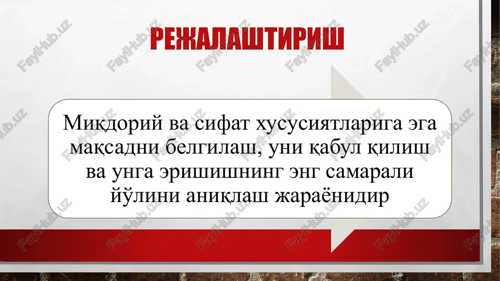a jalb qilinadi? bu kapitaldan qanday qilib foydalaniladi? o'z kuchiga ishongan holda xo'jalik yurituvchi sub'ekt rivojlanishi mumkinmi? agar yo'q bo'lsa, moliyaviy resurslarni jalb qilishning manbalari qanday? xo'jalik yurituvchi sub'ekt pul mablag'lari tushumi, ishlab chiqarishning rentabelligi va investitsiyalar daromadligining qanday darajalariga chiqishi mumkin va qay muddatlarda? o'z navbatida, joriy moliyaviy rejalashtirishning asosiy funktsiyalari quyidagilardan iborat: ishlab chiqarish, investitsion, marketing, ilmiy-loyihaviy va qidiruv faoliyatlarini hamda sotsial loyihalarni amalga oshirish uchun zarur bo'lgan moliyaviy resurslarning hajmi va ularning manbalarini aniqlash; mahsulotni (ishni, xizmatni) ishlab chiqarish va realizatsiya qilish tannarxini rejalashtirish; pul oqimlarini rejalashtirish; butun xo'jalik yurituvchi sub'ekt doirasida foydani rejalashtirish (bashoratlash); investitsiyalarning daromadliligini rejalashtirish. moliyaviy rejalashtirishni moliyaviy bashoratlashsiz tasavvur etib bo'lmaydi. u yoki bu davr mobaynida davlatning mumkin bo'lgan moliyaviy ahvolini (holatini) oldindan ko'ra bilish va moliyaviy rejalarning ko'rsatkichlarini asoslashga moliyaviy bashoratlash deyiladi. nazariya va amaliyotda moliyaviy bashoratlash ikkiga ajratiladi: o'rta muddatli (5-10 yillik) moliyaviy bashoratlash va uzoq muddatli (10 yildan ortiq) moliyaviy …