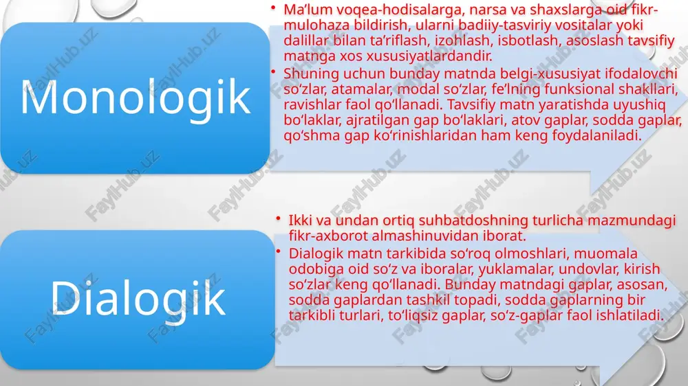 o`q, hamdard 4-topshiriq. iqtisodiyot sohasiga oid 10 ta termindan iborat lug`at shakllantiring. shu lug`at asosida iqtisodiy matn tayyorlang. (matnni tayyorlashda uning uslubiga, terminlarning to`g`ri tanlanishiga e’tibor qiling) iqtisodiy matnlarni yaratish uchun, avvalo, o`zbek tilining o`zini - grammatikasini mukammal bilish kerak, undan keyinina sohaga doir termin va iboralarni chuqur o`zlashtirish, mohiyatini tushunish mumkin bo`ladi. ularning har ikkalasini uyg`unlashtira olsak, demak, maqsadga erishgan bo`lamiz. adabiyotlar ro`yxati: 1. vikram bisen priya.business communication.new delhi.2009. 2. qo‘ng‘urov r., begmatov e., tojiyev yo. nutq madaniyati va uslubiyat asoslari, -t.: «fan», 1992, 254 b. 3. rasulov r., husanov n., mo`ydinov q. nutq madaniyati va notiqlik san’ati. t.: “iqtisod-moliya”, 2006. [15: 100-113] 4. o‘zbekiston vazirlar mahkamasi qarori: «o‘zbek tilining asosiy imlo qoidalarini tasdiqlash haqida», «lotin yozuviga asoslangan o‘zbek alifbosi» (vazirlar mahkamasining 1995-yil, 24-avgustdagi 339-sonli qarori.). 5.o‘zbekiston respublikasining “referendum yakunlari hamda davlat hokimiyati tashkil etilishining asosiy prinsiplari” to‘g’risidagi konstitutsiyaviy qonuni. - t.: o‘zbekiston, 2002. 6. karimov i.a. ozod va …
