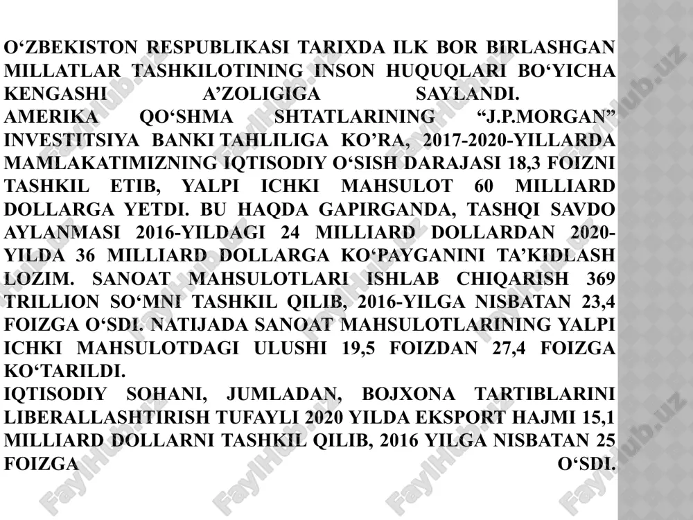 ari aynan shu maqsadda joriy etilmoqda. islohotlar doirasida qabul qilingan yirik dasturlar jamiyatimizda ijtimoiy muhitni yaxshilash va aholi farovonligini oshirishga xizmat qilmoqda. birgina “obod qishloq” va “obod mahalla” dasturlarini oladigan bo‘lsak, joriy yilning o‘zida jami 8 mingga yaqin qishloq va mahallada umumiy qiymati 20 trillion so‘mlik qurilish, ta’mirlash va obodonlashtirish ishlari olib borilayotgani, o‘ylaymanki, ko‘p narsadan dalolat beradi. bu ishlarning barchasi “yangi o‘zbekistonda erkin va farovon yashaylik” degan ezgu da’vat asosida amalga oshirilmoqda. aholini uy-joy bilan ta’minlash masalasi ham biz uchun ustuvor vazifa bo‘lib kelmoqda. 2017-2020-yillar davomida 140 mingdan ziyod arzon va sifatli uy-joylar bunyod etildi. ushbu ko‘rsatkich 2016-yilga nisbatan qariyb 11 barobar oshdi. respublikamizda ipoteka tizimi izchil rivojlanmoqda. 2016-yilda mavjud bo‘lgan 800 ta “tez yordam” shoxobchasining soni bugunga kelib 1 ming 666 taga yetkazildi. tez tibbiy yordam brigadalari soni esa 1 ming 648 tadan 2 ming 685 taga ko‘paytirildi. ma’lumki, ilgari ko‘plab yurtdoshlarimiz murakkab tibbiy operatsiyalarni o‘tkazish uchun chet …