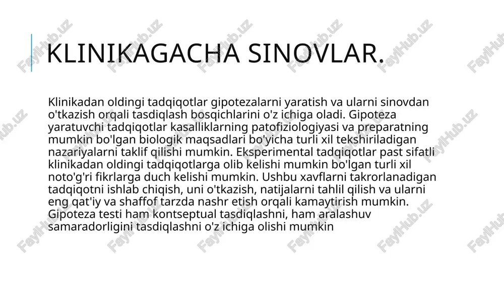 tekshiruvlardan so'ng dozani bosqichma-bosqich oshirish jarayoni boshlanadi. dori-darmonlarni qabul qilish muddati ham oshadi. mavzu doimiy ravishda nazorat qilinadi. ko'p sonli namunalar asosida ruxsat etilgan maksimal doz belgilanadi. xulosa: statistik ma'lumotlarga ko'ra, 1-bosqichda sinovdan o'tgan dorilarning taxminan 50% odamlar uchun toksik yoki gipotoksik bo'lib chiqadi va shuning uchun keyingi klinik sinovlardan olib tashlanadi. agar preparat xavfsiz ekanligi tasdiqlansa, 2-bosqich klinik sinovlari boshlanadi. ikkinchi bosqich ishtirokchilar klinik tadkikotlarning ikkinchi bosqichi uchun shunga o'xshash patologiyalari bo'lgan va birga keladigan kasalliklar aniqlanmagan yuzlab odamlar tanlanadi. bemor guruhlarini shakllantirishda yosh, jins va irqdagi farqlar hisobga olinadi. ko'ngillilar guruhini jalb qilish orqali olimlar kasallikni sof shaklda modellashtirishga harakat qilishadi. bemorlarda faqat tadqiqotchilarni qiziqtirgan kasallik bo'lishi kerak. keyin ma'lum bir patologik jarayonga nisbatan preparatning ta'sirini baholash mumkin bo'ladi. ustuvor vazifa tadqiqotning ushbu bosqichi avvalgisidan kam emas. preparatning xavfsizligi sog'lom odamlarda isbotlangan. kasallikka chalingan odamning reaktsiyasi qanday bo'ladi? yangi vazifa qo'yilmoqda - bemorlarning ma'lum bir guruhida preparatning xavfsizligi …