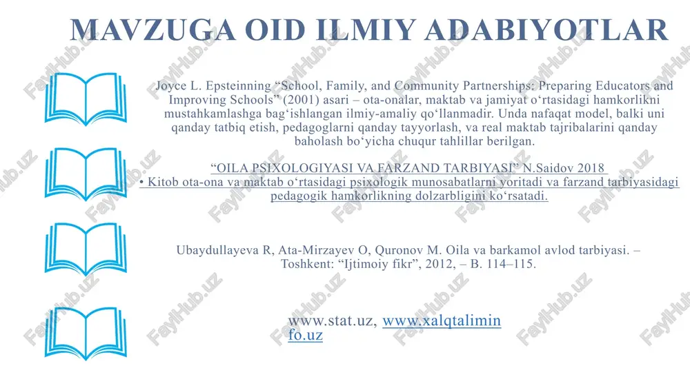 zirgi vaqtda ba’zi maktablarda ota-onalar faolligi bor, ammo bu tizimli emas. ko‘pchilik faqat sinf yig‘ilishlarida qatnashadi. maktabda ota-onalar bilan ishlovchi mas’ul biriktirish; epstein modelini mahalliy versiyada joriy qilish (8 yo‘nalish asosida); qiyosiy tahlil etilganligi yunicefning multindikator klaster kuzatuvi (mics) natijalariga ko‘ra, o‘zbekistonda faqatgina 5 % otalar farzandlarining ta’lim jarayonlarida ishtirok etishi ma’lum bo‘lgan. o‘zbekistonda uchinchi bor tashkil etilgan multindikator klaster kuzatuvida tanlab olingan 556 ta mahallada joylashgan 15 mingdan ortiq uy xo‘jaliklarida, joyiga chiqqan holda respondentlar bilan suhbatlashish orqali ma’lumotlar jamlangan. ota-onalar bolalarining uy vazifalari va baholarini nazorat qilishda qanchalik faol, degan savolga respondentlarning 16,1 foizi bu borada ota-onalar faol emas (umuman nazorat qilmaydi), 41,2 foizi faollik yuqori emas (kamdan-kam nazorat qiladi), 28 foizi o‘rtacha (vaqti-vaqti bilan nazorat qiladi), 8,8 foizi biroz faol (murojaat qilinganda nazorat qiladi), atigi 4,7 foizi juda faol (doimiy ravishda nazorat qiladi deb javob bergan. so‘rovnomada ishtirok etgan respondentlarning 4,1 foizi ota-onalar maktab bilan umuman aloqa …