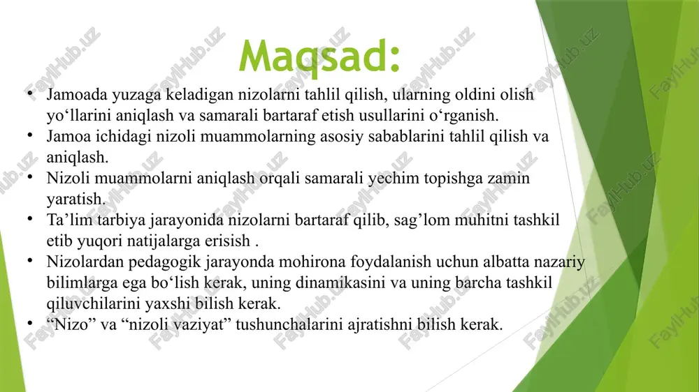 mas’uliyatni ifodalaydi. o‘zbekiston maktablarida haftasiga bir marta “ahloqiy tarbiya”, “muloqot madaniyati” yoki “sinfdoshlar o‘rtasida do‘stlik” kabi maxsus darslar joriy qilish. t/r muammo. muammoning yechimini amalga oshirish mexanizmi. mas’ullar. muddati. natija. 1 ochiq muloqot tizimining etishmasligi 1. jamoa bilan ochiq muloqotni yo‘lga qo‘yish. har oyda umumiy yig‘ilishlar o‘tkazish. ochiq eshiklar siyosatini joriy etish har bir xodim rahbar bilan to‘g‘ridan-to‘g‘ri muloqotni yo‘lga qo‘yish. fikr va takliflar uchun anonim qutilar yoki so‘rovnomalar onlayn chatlar va platformalardan foydalanish. maktab direktori, o‘ibdo‘ mmibdo‘, pedagoglar. o‘quv yili davomida. xodimlar fikrini eshitish va xis qilishi. jamoada ochiqlik muhiti shakllanadi. 2 shaffoflikni ta’minlash va qaror qabul qilish jarayonining pasayishi. 1. jamoada adolatli va shaffof boshqaruvni ta'minlash va uni amalga oshirish har bir qarorni asoslab tushuntirish. ishchilarning mehnatini adolatli baholash va rag‘batlantirish tizimini joriy etish. xodimlar orasida diskriminatsiya yoki tarafkashlikka yo‘l qo‘ymaslik. maktab direktori, o‘ibdo‘, mmibdo‘, pedagoglar. o‘quv yili davomida. jamoaning orasida tenglik va adolatga ishonch mustahkamlanadi. 3 jamoaviy …
