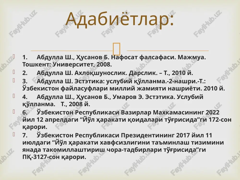 o'lishidir. kompetentlik – bilimdonlik, o'z kasbiga moslik, malakalilik, tajribalilik, mas'uliyatlilikni o'z faoliyatiga singdirib borishni anglatadi. o'z ishining ustasi deganda tanlagan sohasini yaxshi bilish, uning sir-asrorlarini har tomonlama chuqur egallash, ko'nikmalar shakllanganligi tushuniladi. shuningdek kompetensiya tushunchasi ham mavjud. kompetensiya nazariy tushuncha bo'lib, xodim bilishi kerak bo'lgan, vakolat berilgan harakatlarni aks ettirsa, kompetentlik xodimning shu harakat va vakolatlar, ko'nikmalarni amalda ijro eta olishidir. 3-savol. haydovchilarlarning axloqiy madaniyatida milliy axloqiy qadriyatlarning namoyon bo'lishi.  etika – bu inson hayotining eng muhim tomonlaridan biri hisoblangan axloq-odob masalalarini o'rganuvchi falsafiy fan bo'lib, insonga uning o'z xususiyatidan kelib chiqib, to'g'ri hayot yo'lini o'rgatadi. shuning uchun ham etika o'zida inson turmushi nazariyasini, hissiyotini o'rganishni va ayni vaqtda farovon hayot, baxt-saodatga erishish yo'llari haqidagi ta'limotni qamrab oladi. haydovchining etikasi – uning intizomliligida, javobgarlikni his etishida, jamoaga munosabati kabi axloqiy sifatlarida namoyon bo'ladi. 3-savol. haydovchilarlarning axloqiy madaniyatida milliy axloqiy qadriyatlarning namoyon bo'lishi.  mehnatsevarlik, odamlarga mehribonlik, kamtarlik yaxshi va …