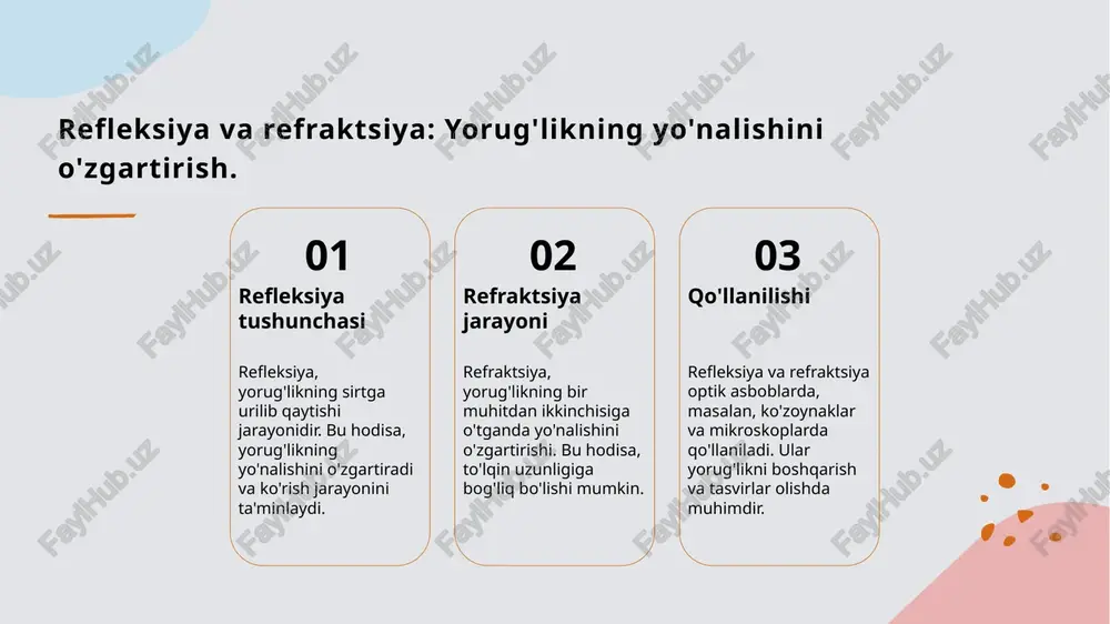 iq. yaxshi optik asboblar yuqori sifatli yorug'likni ta'minlaydi, bu esa olingan tasvirlarning aniqligini oshiradi. optik asboblar optik asboblar, masalan, mikroskoplar va teleskoplar, yorug'likni to'g'ri boshqarish orqali ob'ektlarni kengaytiradi. bu ko'rinishni yaxshilaydi va ilmiy tadqiqotlarni qulaylashtiradi. ilmiy tadqiqotlar yorug'likning ko'rsatuvchi qudrati zamonaviy ilmiy tadqiqotlarda muhim rol o'ynaydi. o'zbekiston olimlari bu asboblar yordamida yangi kashfiyotlar qilishmoqda. optik asboblar: nima va qanday ishlaydi? 1 optik asboblar turlari optik asboblar ikkita asosiy turga bo'linadi: optik instrumentlar va optik elementlar. ular yorug'likni boshqarish va tahlil qilishda muhim ahamiyatga ega. 2 ishlash prinsipleri optik asboblar, yorug'likning refleksiya, refraktsiya va difraktsiya kabi xulqlaridan foydalanadi. bu xulqlar yordamida tasvirlar yaratiladi va o'lchanadi. 3 ilovalar va ahamiyati optik asboblar tibbiyot, astronomiya va ilmiy tadqiqotlarda keng qo'llaniladi. ular orqali kichik va uzoq ob'ektlarni o'rganish imkoniyatlari yaratiladi. lentz va prizmalar: yorug'likni boshqarish texnikalari 1 lentalar va ularning turlari lentalar, yorug'likni boshqarish uchun muhim optik elementlardir. ular konvergent va divergent bo'lib, tasvirlarni …