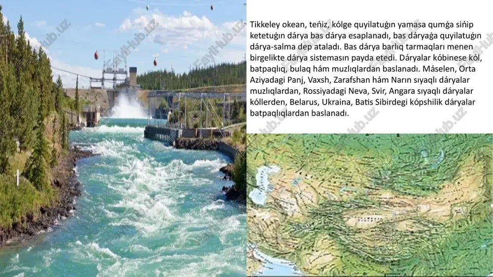 m3 suwda 200-300 g nan 1-5 kg ģa shekem ilay boladı). dárya aģısı dushshi suw resurslarınıń áhmiyetli deregi (qarań: suw resursları). dárya aģısları kelip shıǵıwı hám xojalıq áhmiyetine qaray 2 bólimnen: jer astı aģısı hám jer ústi aģısınan ibarat. jer astı aǵısınan jıl dawamında paydalanıw múmkin. jer betiniń aģısın suw saqlaģishlar járdeminde tártipke salıp paydalanıladı. dáryanıń flora hám faunası bentos, plankton hám nektonnan ibarat. dárya túbiniń dúzilisine qarap hár qıylı dárya túbi haywanları ushırasadı. dáryanıń áste aǵatuǵın bóliminde joqarı suw ósimlikleri ushırasadı. suw otları hám taslar arasında kóplegen mayda jánlikler jasaydı. erkin júzip júriwshi planktonlarga yarım mikroskopik hám mikroskopik haywanlar (mayda shayan tárizliler, kolovratka) hám suw otları (fitoplankton) kiredi. nektonga aģisqa qarsı júze alatuģın balıqlar kiredi. dáryalardıń tómengi bólimi hám olardıń deltaları balıqqa bay. dáryada suw saqlaģishlar qurıw planktonlardıń sanın kóbeytti. bóget hám gidrouzeller qurılısı awlanatuǵın ótkinshi balıqlardıń (ásirese losos tárizli hám osetr tárizliler) tábiyiy migraciyasına tosqınlıq etedi hám kóbeyiwine …