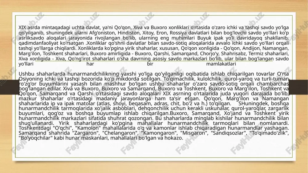 anfaatlarga asoslangan edi. xiva xonlari ko‘pincha eronning o‘rta osiyo bilan bo‘lgan savdo aloqalarini o‘zlarining manfaatlariga mos ravishda boshqari. orta osiyo va eron o‘rtasidagi siyosiy aloqalar ko‘plab harbiy ittifoqlar, turli jamoaviy bitimlar, va harbiy janglar orqali shakllangan. eronning kuchli imperiyasi va orta osiyo xonliklarining mustaqil pozitsiyasi o‘rtasida vaqt-vaqti bilan ziddiyatlar yuzaga kelgan, lekin umumiy strategik manfaatlar savdo va diplomatik aloqalarni davom ettirishga olib kelganorta osiyo va eron o‘rtasidagi madaniy aloqalar ham o‘zaro tajriba almashish, ilmiy va san'at yo‘nalishlarida ham rivojlangan. orta osiyodagi musulmon olimlari va mutafakkirlari ko‘plab ilmiy asarlar, shu jumladan falsafa, astronomiya, matematika va tibbiyot bo‘yicha eronda o‘qigan va o‘z bilimlarini eron va boshqa mintaqalarga yetkazishgan.eronning shia islomiga asoslangan diniy ta'siri orta osiyo xonliklariga ta'sir ko‘rsatgan. bu, ayniqsa, buxoro va boshqa hududlarda ko‘rindi. eron va orta osiyo o‘rtasidagi aloqalar orasida diniy va madaniy aloqalar ko‘pligini hisobga olgan holda, eronda rivojlangan ilm-fan, adabiyot va san'at orta osiyodagi madaniyatni boyitdi. buxoro xonligi …