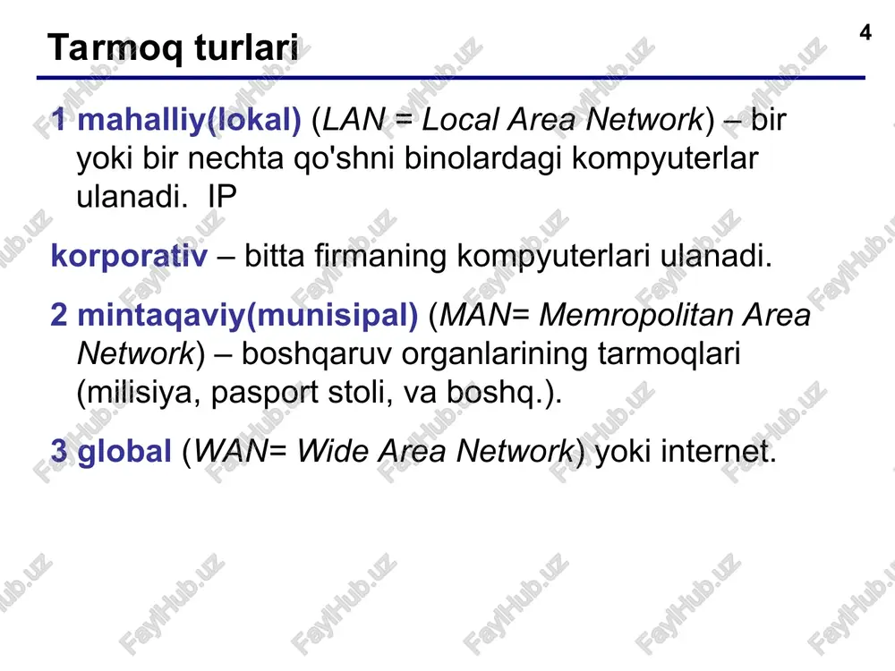 -nuqta – radioaloqa yordamida tarmoqning ikkita segmentini birlashtirish (yo'naltirilgan antenalar). yulduz – tarmoqning bir nechta segmentlarini birlashtirish markaz *