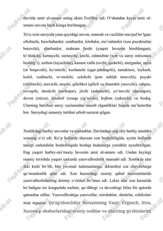 orazm taxtiga taklif qildilar. elbarsxon taxtga o‘tirgach, eroniylarni mamlakat hududidlaridan butunlay haydab chiqarib, amalda mustaqil xonlikka asos soldi. u mamlakat hududlarini hozirgi turkmanistonning janubiy qismi, eronning shimolidagi seraxs viloyati, mang‘ishloq, abulxon, durun hisobiga ancha kengaytirdi. ammo, o‘zbek sultonlari va shahzodalar o‘rtasida siyosiy birlik yo‘q edi. tez orada ular o‘rtasida hokimiyat uchun o‘zaro kurashlar avj olib ketdi. ushbu kurashlardan foydalangan buxoro hukumdori shayboniy ubaydullaxon 1537 – 1538 yillarda, qisqa muddat xorazmni egallashga muvaffaq bo‘ldi. mag‘lubiyatga uchragan avanishxon oilasi bilan shayboniylar tomonidan qatl etildi. ubaydullaxonning hukumronligi uzoqqa cho‘zilmadi. ubaydullaxon zulmiga chiday olmagan xorazmliklar anushaxonning vorislari boshchiligida buxoroliklarga qarshi qo‘zg‘olon ko‘tardilar. ubaydullaxon 1538 yilda yana xorazmga qo‘shin tortdi. xazorasp bilan xiva shaharlari oralig‘idagi kardaronxos degan joyda buxoro qo‘shinlari mag‘lubiyatga uchradi. shayboniylardan ozod bo‘lgan xorazmda endi ichki kurashlar avj olib ketdi. shuningdek, urganch, kat, yangi shahar, xiva, xazorasp kabi shaharlar va viloyatlar hukmdorlarining markazdan qochuvchi harakatlari kuchayib, ular amalda o‘zlarini mustaqil hisoblar edilar. ayrim …