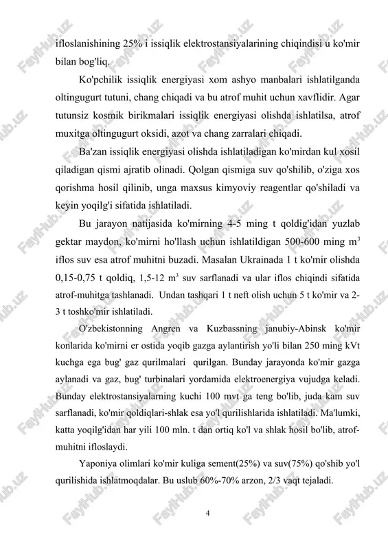 90-yili tabiiy gaz olish 835-850 mlrd.m3 ga etgan va 250000 km keladigan umumiy gazoprovod tarmog'i tuzilgan. hozirgi kunda 230-250 mln. aholi gazdan foydalanadi. gazdan foydalanish o'zbekistonning qishloq va shaharlarida yaxshi yo'lga qo'yilgan. ko'p elektrostansiyalar neft qazib olishdan chiqayotgan gaz xisobiga ishlamoqda. bundaylardan 1987-yili ishga tushgan surgut gres-2 ning kuchi 800 ming kvt ga teng. 1990-yilning oxirigacha neft bilan chiqayotgan gazdan foydalanishni 90%ga etkazilgan. “tatneftegaz” kollektivi neftli gazdan foydalanishni 95,5%ga etkaziladi. undan tashqari qarg'ada havzasidagi 12 ta shaxtadan bir sistema tuzilsa, har yili 168 mln. m3 gaz omboriga yig'iladi, 200 ming tsh.yo. energiya tejaladi va umumiy tuzilgan sistema uchun tuzilgan sistema uchun ketgan xarajat 1,5-2 yilda qoplashi rejalashtirilgan edi. mgd-magnitogidrodinamik elektrostansiya. hozirgi vaqtdagi elektr toki asosan organik moddalardan kelib chiqadigan issiqlik hisobiga (ko'mir, neft, gaz) hosil bo'ladi. hattoki eng takomillashgan gyeskpd lar ham faqat 40% atrofida elektr energiyasini beradi, xolos. issiqlik energiyasining 2/3 qismi tabiat, havo, tuproq, suvni ifloslamoqda, tabiat qonunlarini,uning …