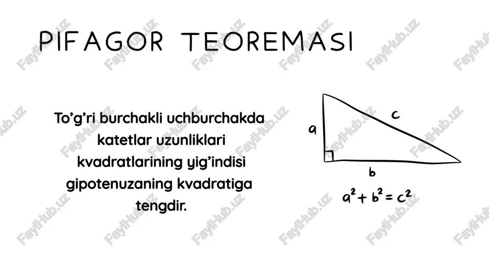 analitik metod bilan masalalar yechish va teoremalarning isboti. pifagor teoremasi - Page 4