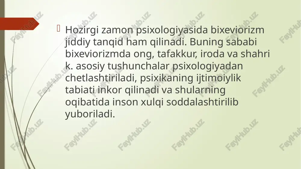 izm ham bor boʻlishi mumkin. j.lakroixning fikricha, "personalizm so‘zning to‘g‘ri maʼnosida falsafa emas. yoki, agar xohlasangiz, bir xil ilhom bilan oziqlanadigan, lekin undan turli xil, koʻp jihatdan bir-biriga oʻxshamaydigan taʼlimotlarni keltirib chiqaradigan bir emas, balki bir nechta falsafiy shaxsiyat tushunchalarining mavjudligini uchratish mumkin: masalan, boshqa koʻp narsalarni eslatib oʻtmaganda shaxsiyatning ateistik va nasroniy tushunchalari mavjud. freyd yaratgan psixonaliz to‘g‘risidagi nazariya inson ruhini bir muz tog‘iga qiyoslaydiki, go‘yo uning ustki, ya’ni oltidan bir qismi ong bo‘lsa, suv ostida ko‘rinmay yotgan oltidan besh qismi ong osti, ya’ni ongsizlikdir psixoanaliz fani o‘z oldiga ongdan yashirinib yotgan chuqur psixologik jarayonlarning sir-asrorini ochishni maqsad qilib qo‘yadi va shu yo‘l bilan nevrozni keltirib chiqaruvchi omillarni o‘rganadi. z.freyd «yashirinib» yotgan psixologik jarayonlarni ongsiz jarayonlar deb atadi. rus psixologlari bu holatni turli atamalar bilan ta’riflashadi: «bessoznatelnoe» (ongsizlik), «podsoznatelnoe» (ongostlilik), «podsoznanie» (ong osti). ba’zi o‘zbek psixologlari “ongostlilik” degan atamani ma’qul topishadi. adabiyotshunoslar esa “shuur” so‘zi ong ostini izohlaydi deb …