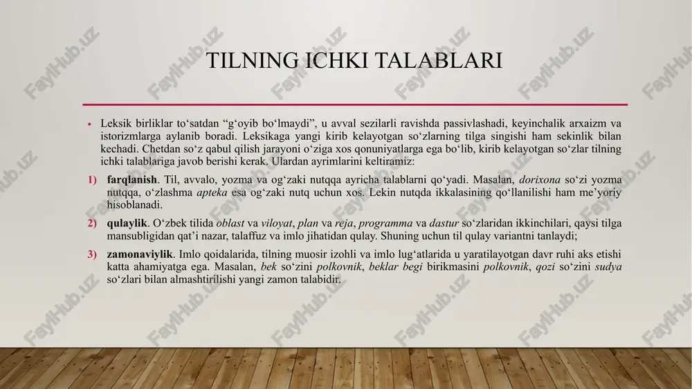 tildagi o‘ziga xos mavqeini saqlab turadi. leksema asosida hosil bo‘lgan qo‘shma fe’llarda ham leksemaning asosiy semalari o‘z mavqeida qoladi, yordamchi fe’l uni harakat-holatga aylantiradi va hosila shaxsning ichki holatini ifodalaydi. yasama so`zning leksemalashuvi. yasama so‘zlar lisoniy ham, sof nutqiy ham bo‘lishi mumkin. misol sifatida quyidagi so‘zlarga murojaat qilamiz. paxtakor, ishchi, kitobchi, aqlli, daftarchi, sharsimon, uysimon. bu so‘zlarni ikki guruhga bo‘lamiz: [paxtakor], [ishchi], [aqlli], [sharsimon]; (kitobchi), (daftarchi), (uysimon). har ikkala guruh so‘zi ham yasama so‘z hisoblanadi. biroq birinchisi qulayligi, odatlanilganligi, keng iste’molliligi bilan xarakterlansa, ikkinchi guruh unchalik qulay emasligi, kam iste’molliligi, favquloddaligi bilan ajralib turadi. nutqiy yasama so‘zning lisoniy sathga ko‘tarilishi bir necha bosqichda kechadi. uni nutqdan lisonga siljishi, lisoniylashishi darajasiga ko‘ra quyidagicha tartiblash mumkin: ixtisoslashgan leksema; tublashgan leksema. soddalashgan leksema; leksema turlari ixtisoslashgan leksema nutqiy yasama so‘z lisoniylashuvining eng quyi darajasi. ixtisoslashgan leksema yasamaligini yo‘qotmagan, ya’ni o‘zida qolipning shakliy tomoni izini saqlagan, biroq ma’noviy tomondan qolipdan uzilgan, ma’nosini qolipning o‘ng …