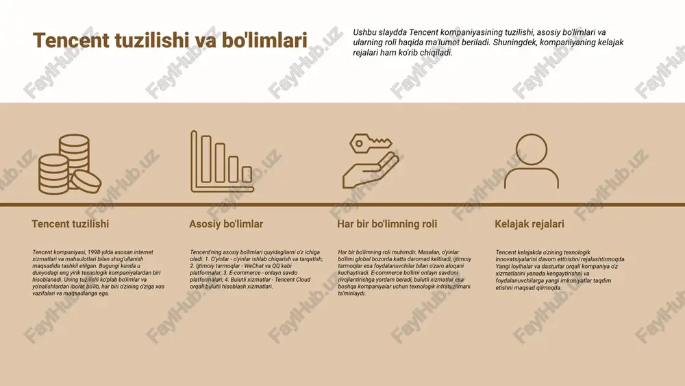o'zbekistondagi raqamli iqtisodiyotning o'sishi kompaniyaga imkoniyatlar yaratadi, ammo raqobatchilar va texnologik xavflar ham mavjud. innovatsion yondashuvlar va ularning natijalari agile yondashuvi agile yondashuvi - bu dasturiy ta'minot ishlab chiqish jarayonida tez-tez o'zgarishlarga moslashish imkonini beruvchi usuldir. tencent ushbu yondashuvni joriy etish orqali, mahsulotlarning tezkor ishlab chiqilishi va mijozlar talablariga tez javob berish imkoniyatiga ega bo'ldi. lean yondashuvi lean yondashuvi - bu resurslarni isrof qilmasdan samarali ishlashni ta'minlaydigan yondashuvdir. tencent bu yondashuv orqali ish jarayonlarini optimallashtirib, xarajatlarni kamaytirdi va mijozlarga xizmat ko'rsatish sifatini oshirdi. photo by daniel korpai on unsplash photo by lala azizli on unsplash tencentning kelajakdagi rivojlanish istiqbollari tencent o'z faoliyatini kengaytirish va yangi bozorlarda o'z o'rnini mustahkamlashni maqsad qilmoqda. u raqamli xizmatlar va texnologik innovatsiyalar orqali o'sish imkoniyatlarini izlaydi. texnologik innovatsiyalar va san'at sohasida o'sish imkoniyatlari texnologiya sohasidagi innovatsiyalar, masalan, sun'iy intellekt va o'yinlar, tencentga san'at va madaniyat orqali yangi imkoniyatlarni taqdim etadi. bu o'z navbatida, iste'molchilarni jalb …