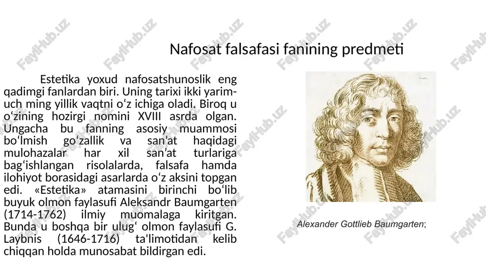 asar ijodkorining ijodiy rivojlanishini kuzatib boradi. nafosat falsafasi fanining boshqa ijtimoiy fanlar bilan aloqadorligi nafosat falsafasining ijtimoiy fanlar bilan aloqasi shaxs tarbiyasini kamolga etkazish bilan bog‘liq masalalarda uzviy birlikka ega. zero, ijtimoiy fanlarning tarbiya jarayonidan ko‘zlaydigan maqsadi – muqaddas qadriyatlarimiz, yuksak ma’naviyatimiz, buyuk tariximiz va umumbashariy taraqiyot yo‘limizning asosi bo‘lgan ma’naviy tarbiyani qaror toptirishga bog‘liqdir. nafosat falsafasi va axloq falsafasi qadim-qadimlardan buyon ko‘pgina fanlar bilan mustahkam aloqada rivojlanib kelgan. shulardan biri bo‘lgan falasafa haqida, ular orasidagi bog‘liqlik to‘g‘risida yuqorida aytib o‘tdik. nafosat falsafasi uchun yana bir yaqin aloqador, «qadrdon» fan axloq falsafasidir. nafosat falsafasi fanining boshqa ijtimoiy fanlar bilan aloqadorligi bu ikkala fan shu qadar bir-biriga yaqinki, hatto ba’zi davrlarda ayrim mutafakkirlar tomonidan ular etarli darajada o‘zaro chegaralanmagan. chunki insonning xatti-harakati va niyati ko‘pincha ham axloqiylikka, ham nafosatga tegishli bo‘ladi, ya’ni muayyan ijobiy faoliyat ham ezgulik, ham nafosat xususiyatlarini o‘zida birvarakay mujassam qiladi. shu sababli «avesto», «bibliyo» va «qur’on» kabi …