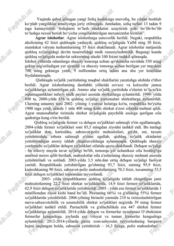 yoni umumiy uy-joy fondini, savdo, mahalliy sanoat, xizmat ko'rsatish korxonalarini, qishloq xo'jalik mahsulotlarini tayyorlovchi xo'jaliklarni davlat tasarrufidan chiqarishdan boshlandi. bu jarayon «kichik xususiylashtirish» deb nom oldi. kichik xususiylashtirish 1994- yildayoq tugallandi. davlat ixtiyorida bo'lgan bir milliondan ortiq kvartira yoki davlat uy-joy fondining 95 foizdan ortiqrog'i fuqarolarning xususiy mulki bo'lib qoldi. bunda har 3 kvartiraning bittasi egalariga imtiyozli shartlar bilan yoki bepul berildi. urush faxriylari, o'qituvchilar, tibbiyot xodimlari, ilmiy xodimlar va ijodiy ziyolilarga kvartiralar bepul berildi. 2002-yilga qadar respublika uy-joy fondining 98 foizga yaqini xususiylashtirildi. davlatga qarashli mulkni, korxonalarni xususiylashtirishga davlatning o'zi tashabbuskor bo’ldi va boshchilik qildi. davlat mulkini xususiylashtirish boshlangandan keyin to 1994-yil oxirigacha 54 mingga yaqin korxona va obyekt davlat tasarrufidan chiqarildi. shularning 18,4 mingtasi xususiy mulkka, 26,1 mingtasi aksiyadorlik, 8,7 mingtasi jamoa, 661 tasi ijara korxonalariga aylandi. 1994-yil 21-yanvarda e'lon qilingan «iqtisodiy islohotlarni yanada chuqurlashtirish chora-tadbirlari to'g'risida»gi va 1994-yil 16-martda e'lon qilingan «mulkni davlat tasarrufidan chiqarish va xususiylashtirish …