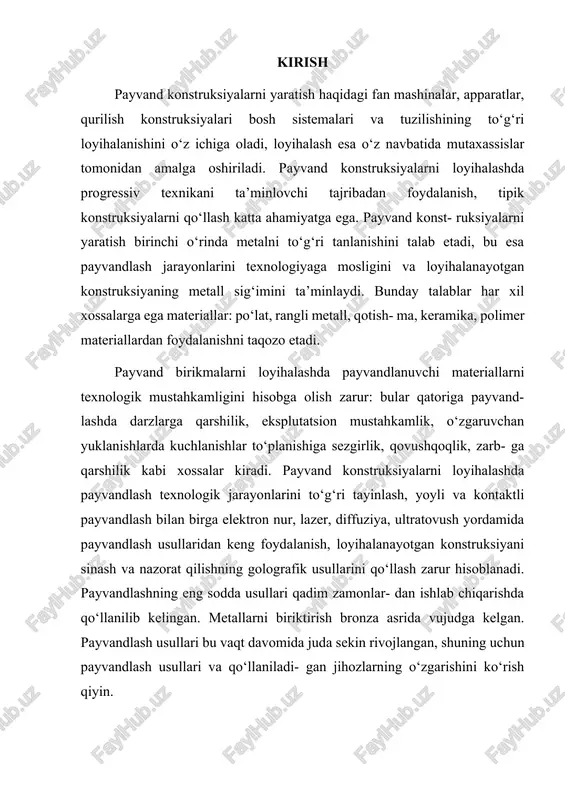 t ko‘rsatadigan maxsus stendlarda yig‘iladi va payvandlanadi. 2-rasm. vagon yassi qismlarini yig‘ish va payvandlash uchastkasi payvandlash mashinasi bir stendda ishlayotganda, ikkinchi stendda boshqa uzel yig‘iladi. obshivkani yig‘ishda stendda fiksatorlarga qo‘yiladi va qisish moslamalari yordamida amalga oshiriladi. buning uchun kronshteyn qattiqlik elementlari komplekti o‘rnatilgan yig‘ish portali stend bo‘ylab yuradi, shup (7) va priz (8) lar kerakli holatda ushlab turadi. keyingi qattiqlik elementi loyiha holati pnevmosilindrlar mexanizm (3) va (5)ni harakatga keltirib, koromislo (10) va (12) , uporlar (11) va (13)ni burilishi bilan keltiriladi. elementlarni obshiv- kaga payvandlashda siqib turish pnevmosilindrlar (9) va prijim (4) yordamida amalga oshiriladi. qisqa choklar bajarilgandan so‘ng pnev- mosilindrlar o‘chiriladi va portal yangi holatga ko‘chiriladi. obshivkani qattiqlik elementlari bilan payvandlashda ikki tomon- lama portal nuqtali kontakt mashina qo‘llaniladi, qisqa choklarda yig‘ilgan yassi uzel yig‘ish stendi ustida ko‘tarish tayanchlari bilan ko‘tariladi (13.3-rasm). bo‘ylama nuqtali choklarni payvandlashda uch nuqtali kontakt mashina relsli yo‘naltirgichlarda xarakatlanadi, ko‘ndalang choklarni payvandlashda esa yuqori …