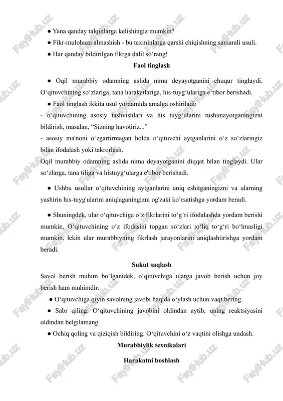 i fikrlash usullarini aniqlashga undash. ● o‘zaro kelishilgan maqsadlar va harakatlar rejalari bilan yakunlang rahbarlikda murabbiylik uslublari. samarali rahbarlar sharoit va ular bilan ishlayotgan shaxslarga qarab oʻzlarining murabbiylik uslublarini moslashuvchan tarzda moslash qobiliyatiga ega. shunday qilib, liderlar oʻz jamoasining rivojlanish ehtiyojlaridan kelib chiqqan holda tegishli darajadagi yordam va qiyinchiliklarni taʼminlash uchun liderlikda murabbiylikning turli uslublaridan foydalanishlari mumkin va bu yerda liderlikning eng keng tarqalgan 6 ta murabbiylik uslubi va misollari. 1. rahbarlikning demokratik murabbiylik uslubi. bu ishtirokchi yondashuv boʻlib, unda rahbarlar jamoa aʼzolarini qarorlar qabul qilish, maqsadlarni belgilash va muammolarni hal qilish jarayonlariga jalb qiladi. bu hamkorlik, ochiq muloqot va natijalarga umumiy egalikni taʼkidlaydi. misol uchun, oʻzining qoʻllab-quvvatlovchi yetakchiligi bilan mashhur boʻlgan stiv kerr ochiq eshiklar siyosatini qoʻllab-quvvatlaydi, takliflarni, fikr-mulohazalarni va jamoa bilan doimiy muloqotni qabul qiladi. 2. rahbarlikning avtokratik murabbiylik uslubi. rahbarlar toʻliq nazorat qilishni va jamoa aʼzolariga maslahatlashmasdan yoki ularning fikrlarini hisobga olmagan holda topshiriq va masʼuliyatni berishni …