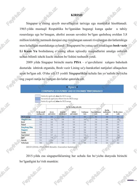h majburiy hisoblanadi: boshlang’ich – 6 yil, o’rta – 4 yil. · 1981-yilda o’rta ta’limni o’quvchilarning qobiliyatiga qarab “guruhlash” yo’lga qo’yildi. bunga o’tgan asrning 70-yillariga kelib o’quvchilar boshlang’ich sinfni tamomlashga qiynalganliklari va maktabda o’qishni davom ettirishdan voz kechayotganlari sabab bo’ldi. “guruhlash” esa o’quvchilarning o’z qobiliyatlariga binoan ta’lim olishlari uchun yaxshi imkoniyat bo’ldi va o’quvchilarning ta’lim olishdan bosh tortish darajasi sezilarli darajada kamaydi.streaming evaluation · 2018-yilda esa subject-based banding (fanlarga asoslangan baholash) tizimiga o’tildi. bu tizimda o’quvchilar primary school leaving exam (psle) – boshlang’ich sinfni tamomlash imtixoni natijalariga ko’ra ingliz tili, matematika, tabiiy fan yoki ona tili kabi fanlarning biridan ko’proq dars olish imkoniyatiga ega bo’lishadi. xuddi shu tarzda o’rta ta’limdagi natijalariga qarab ham yuqoridahi fanlar bo’yicha yana ham ko’proq dars olish imoniyatiga ega bo’lishadi. · 2020-2024 yillarda full subject-based banding (to’liq fanlarga asoslangan baholash) tizimi tajriba-sinovdan o’tkazilib, amaliyotga joriy etilishi ko’zda tutildi. oldingi tizim natijalariga binoan, qolaversa, o’quvchilarning, ota-onalar va …
