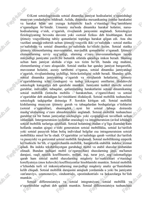 l stratifikatsiyaning yana bir eng muhim va asosiy tushunchalari sifatida namoyon bo‘ladigan sohasi, u ham bo‘lsa jamiyat sotsial - ya'ni ijtimoiy tarkibi, uning ijtimoiy guruhlari va ularning tabaqalanish belgilari (boy, kambag‘al, qashshoq, limfan - proletar, batrak, mardikor, to‘par, kapitalist, burjuy va kasbi-hunari, bilimi, mavqyei, ixtisosi va h.k.) tizimi hisoblanadi. bu sohaga yuqorida ta'kidlanib o‘tilganimizdek, ikki xil yondoshuv hozirgi zamon sotsiologlari qarashida mavjud, ya'ni sotsial stratifikatsion nazariyaga muvofiq jamiyatdagi ijtimoiy guruhlarning (hamma turdagi mehnatkashlar) ishlab chiqarishdagi ishtiroki, jamiyatning mulkka bo‘lgan munosabatlari asosida tabaqalashuvi jarayoni xususida marksistik va nomarksistik (ya'ni marksistik va unga qarshi qarashlar) yondashuvlar mavjuddir. marksistik qarashlar jamiyatning mulkiy tabaqalashuvini sinfiy nuqtai nazardan taxlil etsa, hozirgi zamondagi ko‘plab sotsiologlar ularning-marksistlarning sinfiy qarashlarini rad etib, jamiyat tabaqalanishini jamiyatning ijtimoiy guruhlar tabaqalanishini ma'lumoti, ruhiyati, maishiy shart-sharoitlari (mulkiy holati), bandlik darajasi, daromad ko‘lamlari va boshqa belgilarga ko‘ra tabaqalanishini asosiy deb hisoblamoqda. shu bilan bir qatorda bu yondashuv tarafdorlari ilmiy jihatdan yondashuv deb hisoblab, …