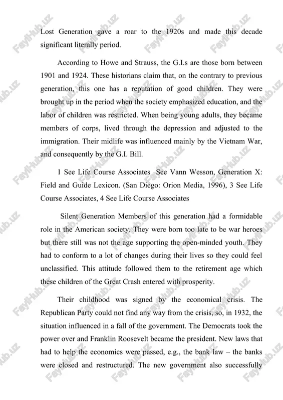 the boomers are sometimes characterized as those who stay teenagers for the whole life. geoffrey t. holtz says that the fifties and sixties were exciting period for young americans.10 the hippies movement was born, the woodstock festival was its flashpoint, and jimmy hendrix, elvis presley, rolling stones, and other musicians and artists became the idols. feeling the need of change, the boomers were often demonstrating in streets for the rights of minorities, like african americans, or gays.11 david leavitt, american writer, sociologist and journalist, as a member of the following generation, describes one of the demonstrations, which he joined with his older sister, skeptically: “it’s hard to say, in retrospect, which meant less – the speech, or the protestors’ endless declaration that the people, united, would never be defeated.” changing their home, exploring the world, expanding their minds, and supporting the revolution were their aims. movement is the word that …