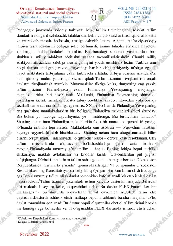rbiya so‘zi arabcha so‘z bo‘lib, “rivojlantirish, parvarish qilish, o‘stirish; o‘rgatish; ilm berish” singari bir qator ma’nolarni anglatishi yozilgan. izohli lug‘atni sinchiklab o‘rganganimizda “ta’lim” so‘zidan ko‘ra “tahsil” so‘zi ham kengroq ma’noni ifodalaydi.aqliy va axloqiy tarbiya mushtarakligiga xalqimiz azaldan o‘ta zukkolik bilan yondashgan.ta`lim tizimi jamiyatni rivojlantiradi.ta`lim olish jarayonining eng muhim bosqichi bu tarbiya hisoblanadi.abdulla avloniy aytganidek: ,, tarbiya biz uchun yo hayot-yo mamot,yo najot-yo halokat,yo saodat-yo falokat masalasidir’’. tarbiyaning maqsad- mohiyati davrlar o‘tishi bilan o‘zgarmaydi, barcha millat uchun ham bir darajada ahamiyatli. milliy va umuminsoniy qadriyatlar, an’analar tarbiya mazmun-mohiyatini belgilaydi. bugun nemis, rus yoki ingliz maktabida ham, o‘zbek maktabida ham ta’lim muassasasining tarbiyaviy vazifalarini kuchaytirish, ta’limning “tarbiyalovchi” faoliyatidan qoniqmaslik holatlari olimlar tomonidan e’tirof etilmoqda. tarbiyaga asoslangan maktablar, o‘quvchini hayotga tayyorlashni, ijtimoiylashuvini asosiy maqsad bilayotgan ta’lim muassasalari tajribalarini o‘rganishga ehtiyoj tug‘ilayotganini ta’kidlash joiz. ta’lim berish yuksak darajada tashkil qilingan yapon yoki koreys maktablari bitiruvchilari o‘z xalqining milliy qadriyatlari asosida tarbiya topganini bir qarashda, …