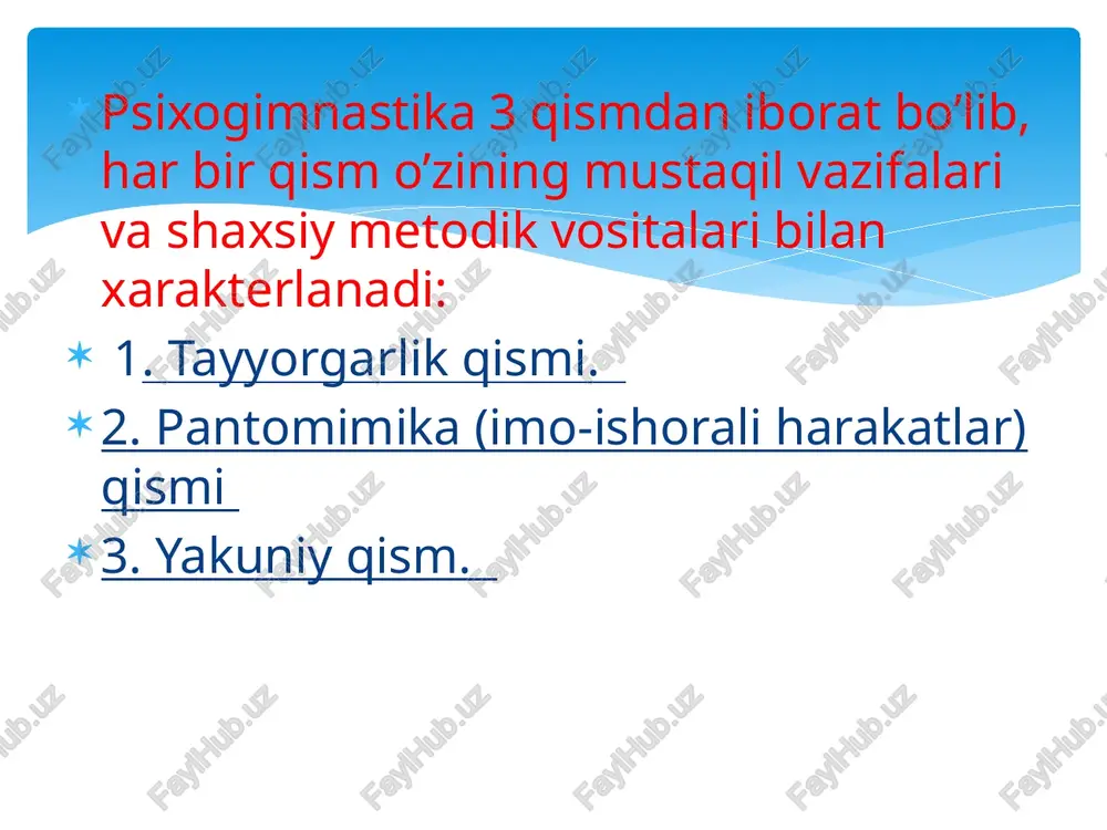 k mashq qildirish davri. maqsad – emotsional tanglikni olib tashlash, istalgan kayfiyat va fe’l-atvorga erishish. biblioterapiya (kitob terapiyasi, oʻqish terapiyasi, sheʼriyat terapiyasi yoki terapevtik hikoyalar) — hikoya yoki muayyan matnlarni oʻqishni oʻz ichiga olgan ijodiy sanʼat terapiyasi. u insonning kitoblar, sheʼrlar va boshqa yozma soʻzlarning mazmuniga munosabatidan terapiya sifatida foydalanadi. biblioterapiya yozma terapiya bilan qisman mos keladi va koʻpincha u bilan birlashtiriladi bibloterapiya ijodiy sanʼat terapiyasidan farqli oʻlaroq, biblioterapiya qoʻllab-quvvatlovchi psixoterapiya boʻlib, unda tanlangan standart qoʻllanmani oʻqish orqali his-tuygʻularni tartibga solish koʻnikmalari xulq-atvor terapiyasi yoki kognitiv terapiya usullari orqali olinad. buning uchun ikkita mashhur kitob zarur. kognitiv terapiya uchun va xulq-atvor terapiyasi uchun depressiyangizni nazorat qiling. kognitiv xulq-atvor terapiyasi (cbt) bilan solishtirganda ushbu psixoterapiyaning asosiy afzalliklari uning iqtisodiy samaradorligidir. garchi murakkab taqdimotlar uchun cbt davolashning ijobiy natijalariga ega boʻlsada, kognitiv biblioterapiya uzoq davom etadigan taʼsirga ega boʻlgan, yengil va oʻrta darajadagi depressiyani davolashda samarali ekanligi isbotlangan. shuningdek, alkogolga qaramlik, oʻz-oʻziga …