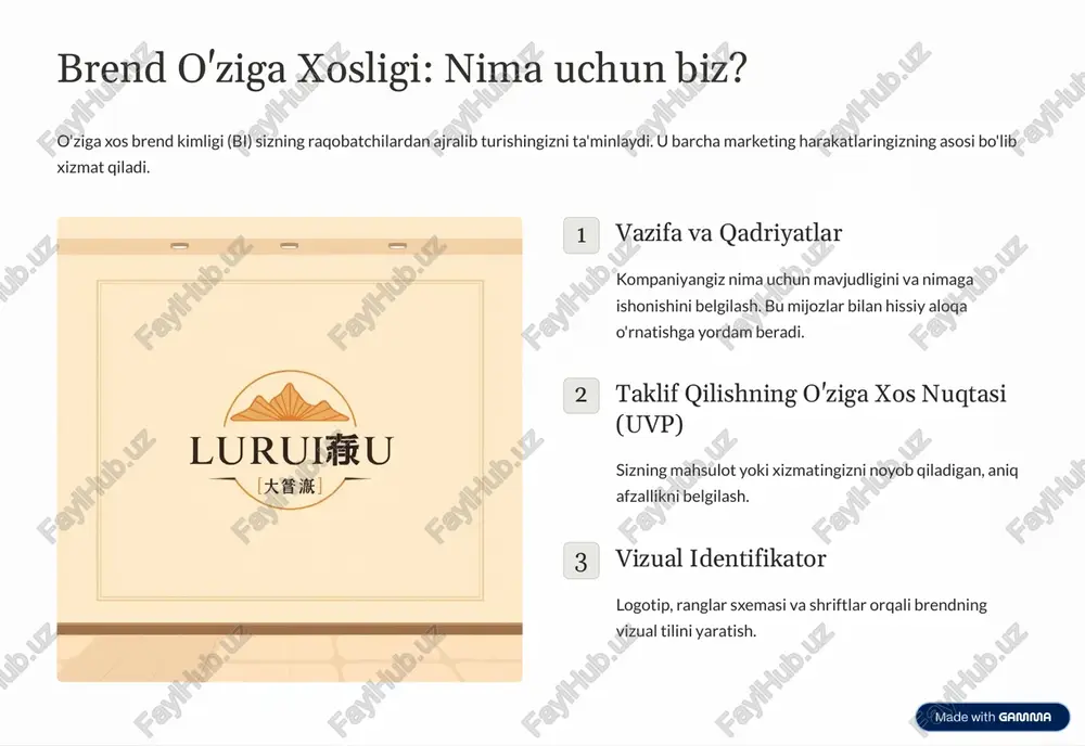 htirish va sun'iy intellekt (ai) bilan chambarchas bog'liq. keyingi kadamlar marketing faoliyatiga ai vositalarini (masalan, kontent yaratish yoki tahlil qilish uchun) integratsiya qilishni boshlang. auditoriyangiz bilan yanada chuqurroq va shaxsiylashtirilgan muloqotga e'tibor qarating. o'rganish va moslashish madaniyatini mustahkamlang: doimiy ravishda eksperiment qiling va muvaffaqiyatsizliklardan saboq oling. https://gamma.app/?utm_source=made-with-gamma