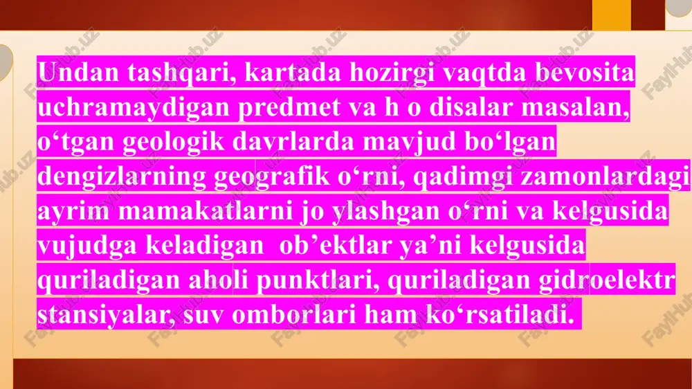 tta e’tibor berilmoqda. kosmik rasmlardan f o ydalanib xilma xil kartalar tuzilmoqda va eskilari yangilanmoqda. natijada yangi fan kosmik kartografiya yuzaga keldi va u alohida fan sifatida o‘rganilmoqda. kartografiya fanining boshqa fanlar bilan aloqasi. e’tiboringiz uchun rahmat! image2.png image3.png image4.png image5.png /docprops/thumbnail.jpeg