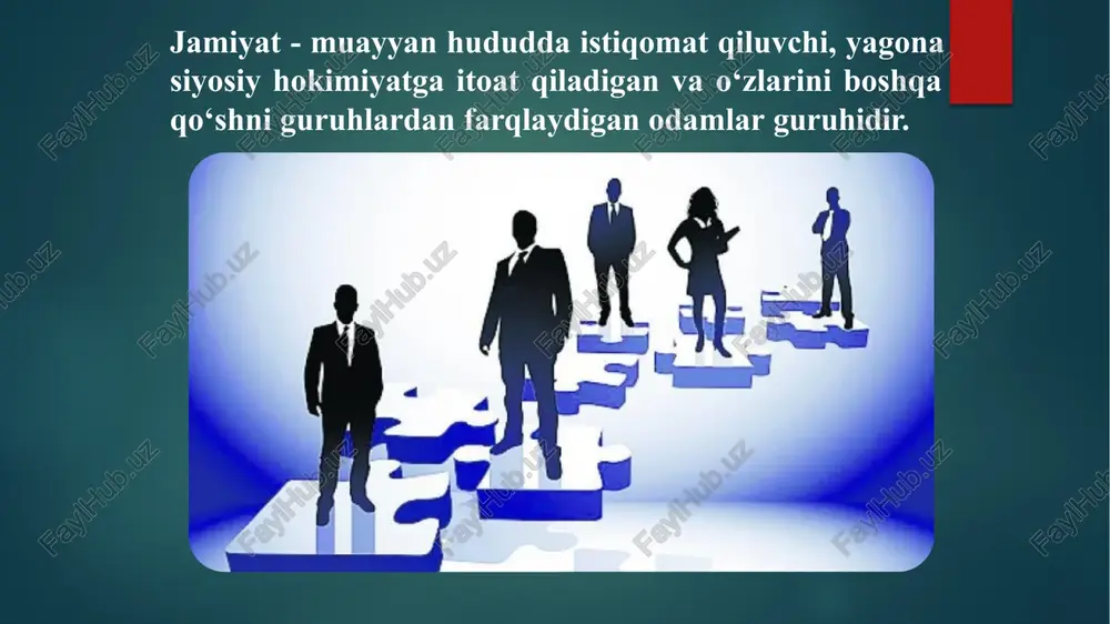 xxi asr postindustrial jamiyat xix -xx asr industrial jamiyat xviii asr agrar jamiyat daniyel bell 3. axborotlashgan jamiyat axborotlashgan jamiyat konsepsiyasi hozirgi zamon fanida muhim o‘rin egallaydi. u industrial va postindustrial jamiyat konsepsiyasi o‘rnini egallagan. ayrim rivojlangan mamlakatlarda axborotlashgan jamiyatini qurish davlat dasturlari qabul qilingan. bunday dastur masalan, yaponiyada qabul qilingan. uni yapon sotsiologi masuda yonedzi o‘zining “axborotdan dunyo miqyosida foydalanishning yangi davri” va “axborotlashgan jamiyat – postindustrial jamiyat” (1980) asarlarida bayon etgan. manuel kastels 4. isteʼmol qilish jamiyati unchalik nazariy, empirik va amaliy ahamiyatga ega bo‘lmagan tushuncha. 40-50 yillarida jamiyat har bir aʼzosining hayot darajasini yaxshilash maqsadida paydo bo‘layotgan tasavvurlarning keng yoyilishi natijasida vujudga kelgan nazariyadir. jan bodriyyar 5. an’anaviy jamiyat an'anaviy jamiyat - bu an'analar bilan boshqariladigan jamiyat. ijtimoiy tuzilma qattiq undagi sinfiy barqaror ijtimoiy ijtimoiy ierarxiya, jamoalarning va urf- jamiyat mavjudligi, odatlarga hayotini an'ana asoslangan tartibga solishning o'ziga xos usuli bilan tavsiflanadi. jamiyat tuzilishiga ko‘ra quyidagi turlarga …