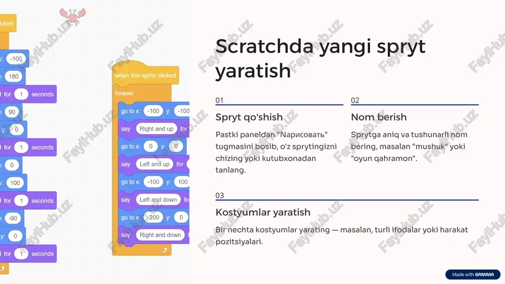 scratch dasturida sprytlar va kostyumlar bilan ishlash - Page 4