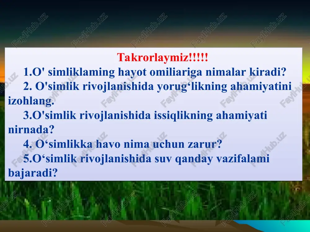 rat. ibtidoiy dehqonchilik tizimi ibtidoiy dexqonchilik tizimi. maʼlumki, tuprok unumdorligi tabiiy jarayonlar taʼsiri ostida, odam faoliyati ishtirokisiz ham shakllangan. dehqonchilikning bu qismiga qirqma-olovli yoki oʼrmon-dalali, qoʼriq va partov yer tizimi kiradi. masalan, qirqma-olovli va qoʼriq yer dehqonchilik tizimi eng eski boʼlib, shu bilan birga yerga nisbatan xususiy mulkchilik boʼlmagan sharoitda u eng ibtidoiy hisoblangan. qirqma dehqonchilik tizimida daraxtlar kesilib kundakov qilingandan keyin oʼrmondagi qoldiqlar yendirib yuborilgan, boʼshagan maydonlardan madaniy ekinlar ekish uchun foydalanilgan. bunda tuproq kislotaligini neytirallashgan hisobiga tuproq oziq elementlariga boyigan, bu esa tuproqda mikrobiologik jarayonlarni aktivlashtirish uchun muhim ahamiyatga ega boʼlgan. ekstensiv yoki oʼtuvchi dehqonchilik tizimi. dehqonchilikning ekstensiv tizimiga shudgorlash tizimi kiradi. bunda tuproq unumdorligi odam ishtirokida shudgorni ishlash yoʼli bilan tabiiy holda, kamroq meliorativ tadbirlar, mexanizatsiya va oʼgʼitlash vositalari yordamida tiklanadi va saqlab turiladi. dehqonchilnkning ekstensiv tizimi oddiy tizimdan shu bilan farq qiladiki, haydash uchun yaroqli yerlarning katta qismi, ekin ekish uchun ajratiladi, kamroq qismi esa shudgor …