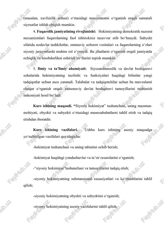 eiros j.a., jones w.s. political science: an introduction. new jersey: pearson, 2013 - p.2-19.] hokimiyat tushunchasiga doir dastlabki qarashlar qadimgi yunonistonda shakllangan bo‘lib, qadimgi yunon tilidagi “arxe” so’zi quyidagicha talqin qilinadi: 1)boshlanish, oldin, dastavval 2)boshchilik, hukumat, hokimiyat, hukmronlik 3)boshqariladigan[footnoteref:3] [3: muqimjon qirg’izboyev “siyosatshunoslik” o’quv qo’llanma. yangi asr avlodi.toshkent.:2013-b-82.] lekin bu so‘z ikkita asosiy ahamiyatga ega-boshlanish va hokimiyat.bunda hokimiyat ikkinchi o‘ringa qo’yilgan.bundan kelib chiqadiki boshqarish imkoniyati yoki qobiliyati boshlash, tashabbuskor bo‘lish va birinchi xatti-harakatni amalga oshirish kabilarga nisbatan natijani anglatadi. hokimiyat harakatning mahsuli ekanligi aniq namoyon bo’ladi. lotin tilidagi “potestas” va ingliz tilidagi “power”so‘zlarining ma’nolari ham huddi “arxe”so‘zidagi kabi kuch-qudrat, boshqarish va hokimiyat ma’nolarini beradi. bularning umumiy birlashtirib turuvchi asos esa hokimiyatning ikkinchi darajada ekanligidir. hokimiyat haqidagi dastlabki tushunchalar aristotel tomonidan o‘rganilgan va o‘zining asarlarida unga izohlar berib o’tgan. u hokimiyatni nafaqat insonlar o‘zaro munosabati sifatida, balki siyosiy hokimiyat sifatida ham teran ta’riflab berdi. aristotelga ko‘ra odamlar orasidagi sotsial munosabatlarning “siyosiylashgan” …