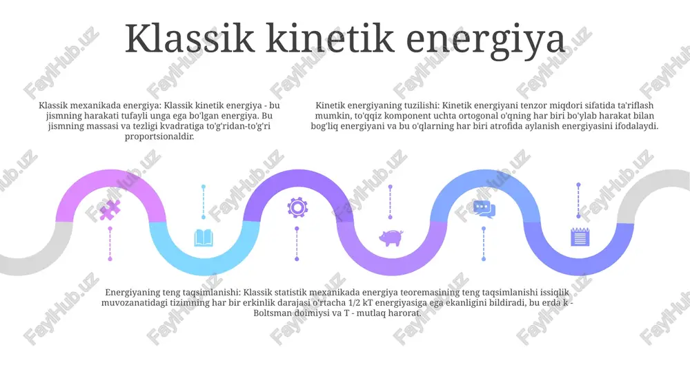 ekistan term for "kinetic energy system structure." kvant kinetik energiya 01 02 03 kinetik energiya tuzilishi: kvant istiqboli kvant kinetik energiya va noaniqlik printsipi: heisenbergning noaniqlik printsipi kinetik energiyada tarqalish yoki noaniqlikni keltirib chiqaradigan pozitsiya va momentumni bir vaqtning o'zida aniq o'lchashni cheklaydi. kvant kinetik energiyaning klassik bo'lmagan tabiati: atom va subatomik darajalarda kinetik energiya klassik bashoratlardan chetga chiqib, diskret energiya darajalari sifatida namoyon bo'ladigan to'lqin-zarracha ikkilik va kvantlanishni namoyish etadi. sales 1st qtr 2nd qtr 100 0 sales 1st qtr 2nd qtr 100 0 sales 1st qtr 2nd qtr 100 0 kinetik energiyaning qo'llanilishi transportda kinetik energiya: kinetik energiya transport vositalari tomonidan ularni oldinga siljitish uchun ishlatiladi. avtomobillar, poyezdlar va samolyotlar kimyoviy energiyani kinetik energiyaga aylantirish uchun dvigatellardan foydalanadi, keyinchalik u g'ildiraklarga, yo'llarga yoki parvonalarga uzatiladi. mashinadagi kinetik energiya: konveyer lentalari, turbinalar va nasoslar kabi mashinalar o'z vazifalarini bajarish uchun kinetik energiyaga tayanadi. kinetik energiyani bir komponentdan ikkinchisiga o'tkazish …
