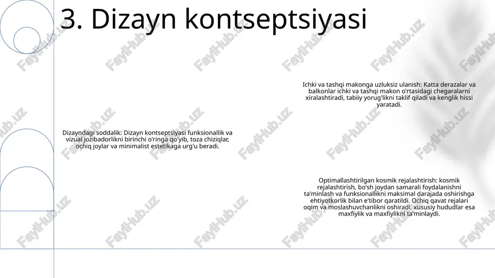 rish uchun bir qator yuqori sifatli kvartiralarni taqdim etadi. tashqi jabhada zamonaviy va an'anaviy arxitektura uslublari uyg'unlashib, atrofdagi shahar manzarasini to'ldiradi. 10. saytni tahlil qilish va rejalashtirish yam-yashil o'simliklar: landshaft dizayni yam-yashil maydonlarni o'z ichiga oladi va aholi uchun osoyishta va tetiklantiruvchi muhit yaratadi. bunga manikyur qilingan maysazorlar, baland daraxtlar va jonli gulzorlar kiradi. suv xususiyatlari: dizayn tinchlantiruvchi suv xususiyatlarini, masalan, palapartishlik va sokin hovuzni birlashtiradi. ushbu elementlar tashqi makonga osoyishtalik va muhitni qo'shadi. o'yin maydonchalari va qulayliklar: landshaft oilalarga xizmat qiladi va ochiq havoda sayr qilishni rag'batlantiradi. unda bolalar uchun maxsus o'yin maydonchasi, shuningdek, yashash joylari, barbekyu panjaralari va soyali gazebos kabi qulayliklar mavjud. 11. landshaft dizayni zamonaviy yashash: ushbu 9 qavatli turar-joy binosi zamonaviy dizaynni oqlangan bezaklarga ega. funktsional joylar: har bir xonadon qulay yashash va funktsional maydonlar uchun keng xonani ta'minlaydigan keng rejalar bilan puxta ishlab chiqilgan. manzarali manzaralar: binoning balandligi panoramali derazalar va balkonlardan shaharning hayratlanarli …
