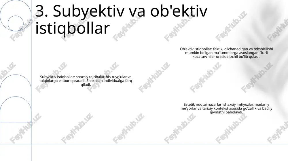 konini beradi. 2: axloqiy estetika - inklyuzivlik va xilma-xillik haqida xabardorlikni oshirish estetikani o'zgartiradi, tana pozitivligini va go'zallik muolajalariga adolatli kirishni ta'minlaydi. 3: barqaror estetika - ekologik ong estetika sanoatida biologik parchalanadigan materiallardan foydalanish va chiqindilarni kamaytirish kabi ekologik toza va barqaror amaliyotlarni rivojlantirishga yordam beradi. 10. estetika kelajagi e'tiboringiz uchun rahmat @taqdimot_robot image1.png /docprops/thumbnail.jpeg