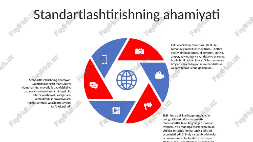 kan va shisha idishlarni talab qiladi. o'lchov usullari: laboratoriya protseduralari hajmiy tahlil, gravimetrik tahlil va spektroskopik usullar kabi turli xil o'lchash usullarini o'z ichiga oladi. ushbu usullar tadqiqotchilarga materiallarning konsentratsiyasini, tarkibini yoki xususiyatlarini aniqlash imkonini beradi. xavfsizlik qoidalari: laboratoriyada xavfsizlik qoidalariga rioya qilish juda muhimdir. bunga xodimlar va atrof-muhit xavfsizligini ta'minlash uchun tegishli kiyim kiyish, kimyoviy moddalar bilan xavfsiz ishlash va tegishli utilizatsiya qilish protokollariga rioya qilish kiradi. laboratoriya protseduralari standartlarga rioya qilish standartlarning kuzatilishi: kuzatilishi o'lchov natijasi va tegishli standart o'rtasidagi uzluksiz chiziqni anglatadi. xalqaro birliklar sistemasi (si): si metrik tizimning zamonaviy shakli va global miqyosda eng keng tarqalgan o'lchov tizimidir. u ettita asosiy birlikka asoslanadi, jumladan uzunlik uchun metr va massa uchun kilogramm. sida standartlarga rioya qilish: si birliklarida bajarilgan barcha o'lchovlar hujjatlashtirilgan va tasdiqlangan kalibrlash zanjiri orqali si asosiy birliklariga kuzatilishi kerak. bu turli qurilmalar va laboratoriyalarda o'lchovlarning aniqligi va izchilligini ta'minlaydi. xalqaro hamkorlik xalqaro hamkorlik: umumiy …