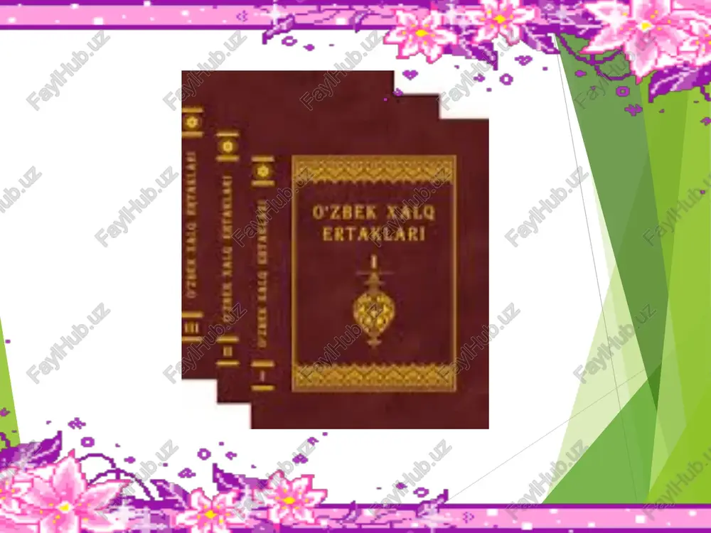 shib qoladi? uch ko’chaning boshida eshakka birinchi bo’lib qaysi hayvon qo’shiladi ? xo’roz cho’lda ketayotgan 5 ta jonivorga oxirida nimalar sherik bo’ladi? arilar susambilning bir tomonidagi tog’da qanday jonivorlar yashar edi? kiyik, ko’p jonivorlar va bo’rilar boy ertadan kechgacha ho’kizni ishlatib nima berar edi? bir bog’ quruq poya xo’jayin eshakdan kuzda nima maqsadda foydalanar edi? yuk ortib, uzoq-uzoq yerlara olib borish maqsadida “7x7”jadvalini to’ldiring savollar javob xalacho’p nima? uchli tayoqcha bo’rilar qayerga qochib ketadilar? tog’ning ortiga susambil ertagi qaysi ertaklar turkumga kiradi? sehrli ertaklar hayvonlardan qaysi biri qochmaslikni taklif qiladi? eshak bo’rilar kalamush va arilarni qanday atashadi? go’rkov va azroil eshakning ovqatiga kim sherik bo’lgan edi? ho’kiz ertak qahramonlarini ketma-ketlikda ayting? eshak, xo’roz, ho’kiz, kalmushlar, arilar “o’zimiz qidiramiz” topshirig’i “o’zimiz qidiramiz” topshirig’i “o’zimiz qidiramiz” topshirig’i tezkor testlar 1. ertak atamasi buxoroda qanday shaklda uchraydi ? a. matal b. varsaki c. cho’pchak d. ushuk 2. . “uch-og’a-ini botirlar” ertagida podshohning otasi …