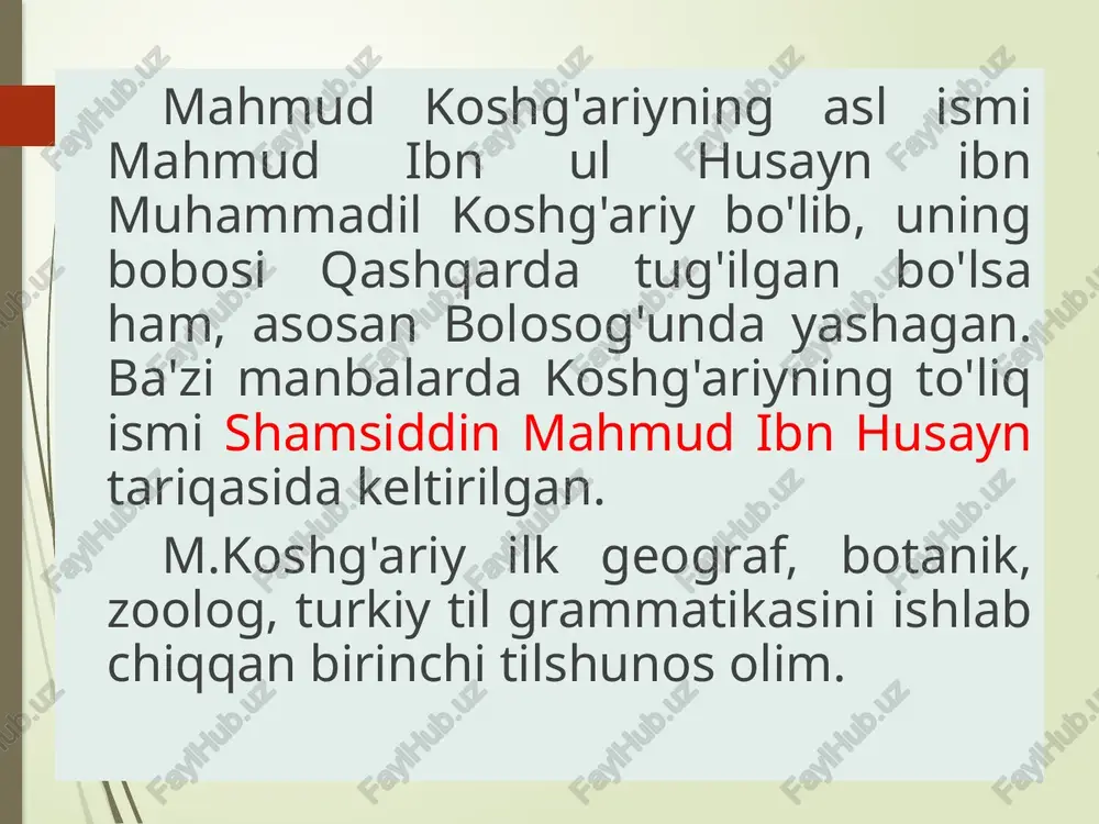 muhokamat ul-lug’atayn” mavzuga oid testlar 8.turkiy adabiyotdagi afsonalarning dastlabki yozib olinishi qaysi ijodkor nomi bilan bog’liq? a.ahmad yassaviy b.mahmud koshg’ariy c.nosiriddin rabg’uziy d.mahmud zamaxshariy mavzuga oid testlar 9.qaysi ijodkor o’z asari to’g’risida “kitob 464-yilda boshlandi va to’rt karra yozilgandan va tuzatilgandan so’ng 466-yil bitirildi” deb yozgan? a.alisher navoiy b. ahmad yugnakiy c. mahmud koshg’ariy d.herodot mavzuga oid testlar 10.mahmud koshg’ariy “devonu lug’otit-turk” asarini kimga bag’ishlagan? a.ahmad yugnakiyga b.abulqosim firdavsiyga c.yusuf xos hojibga d.abulqosim abdulloh binni muhammad al-muqtadoga image1.png image2.jpeg /docprops/thumbnail.jpeg